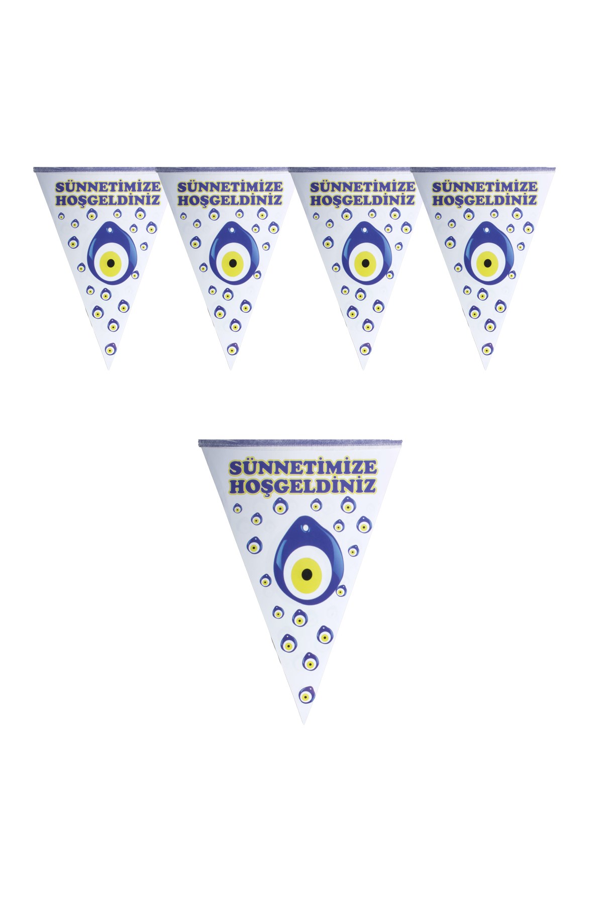 Sünnetimize Hoşgeldiniz Nazar Boncuklu Üçgen Flama 200cmPartistST1862