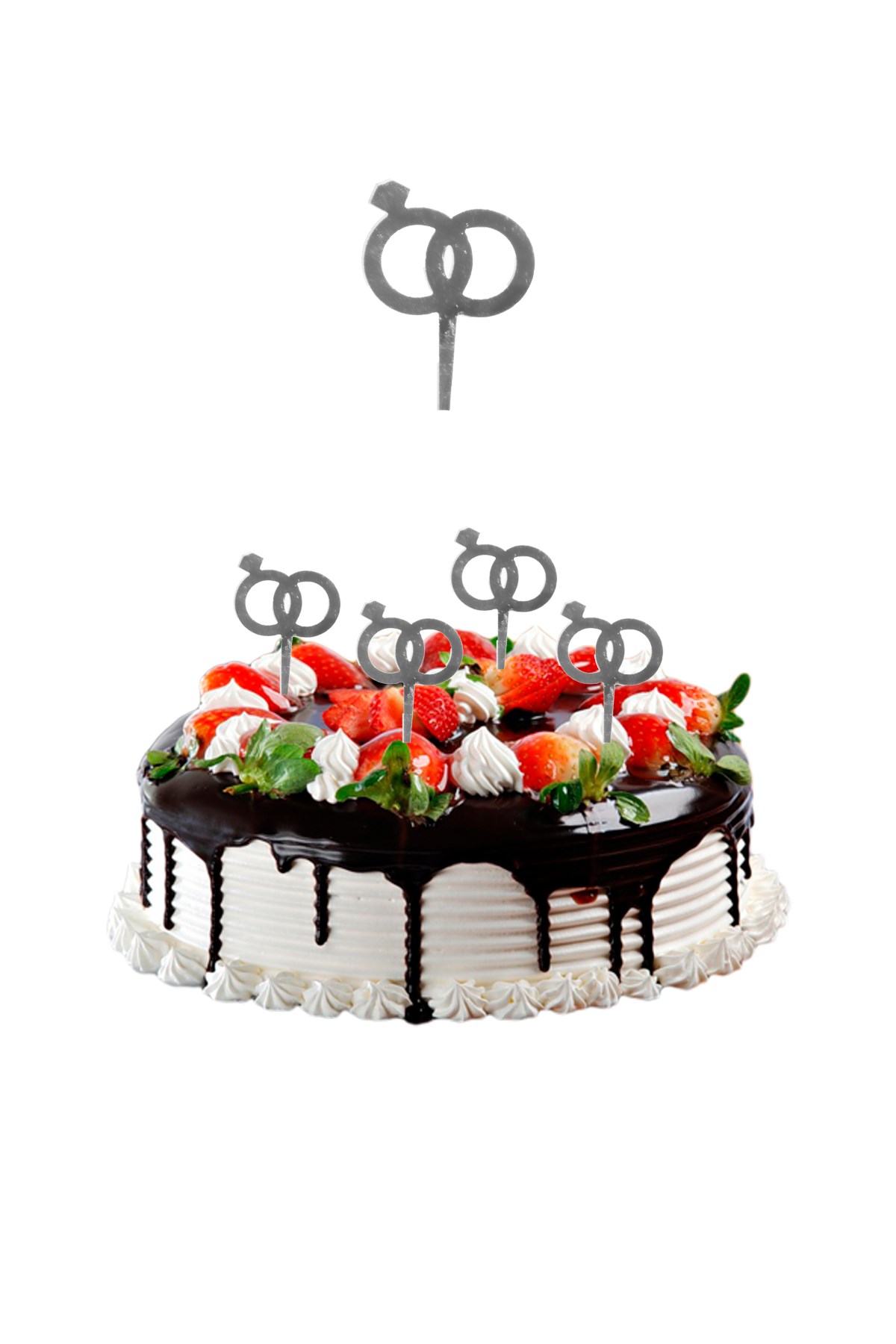 Yüzük İkili Pasta Üstü Pleksi Kürdan Gümüş 3*5cm 8'liPartistST2427