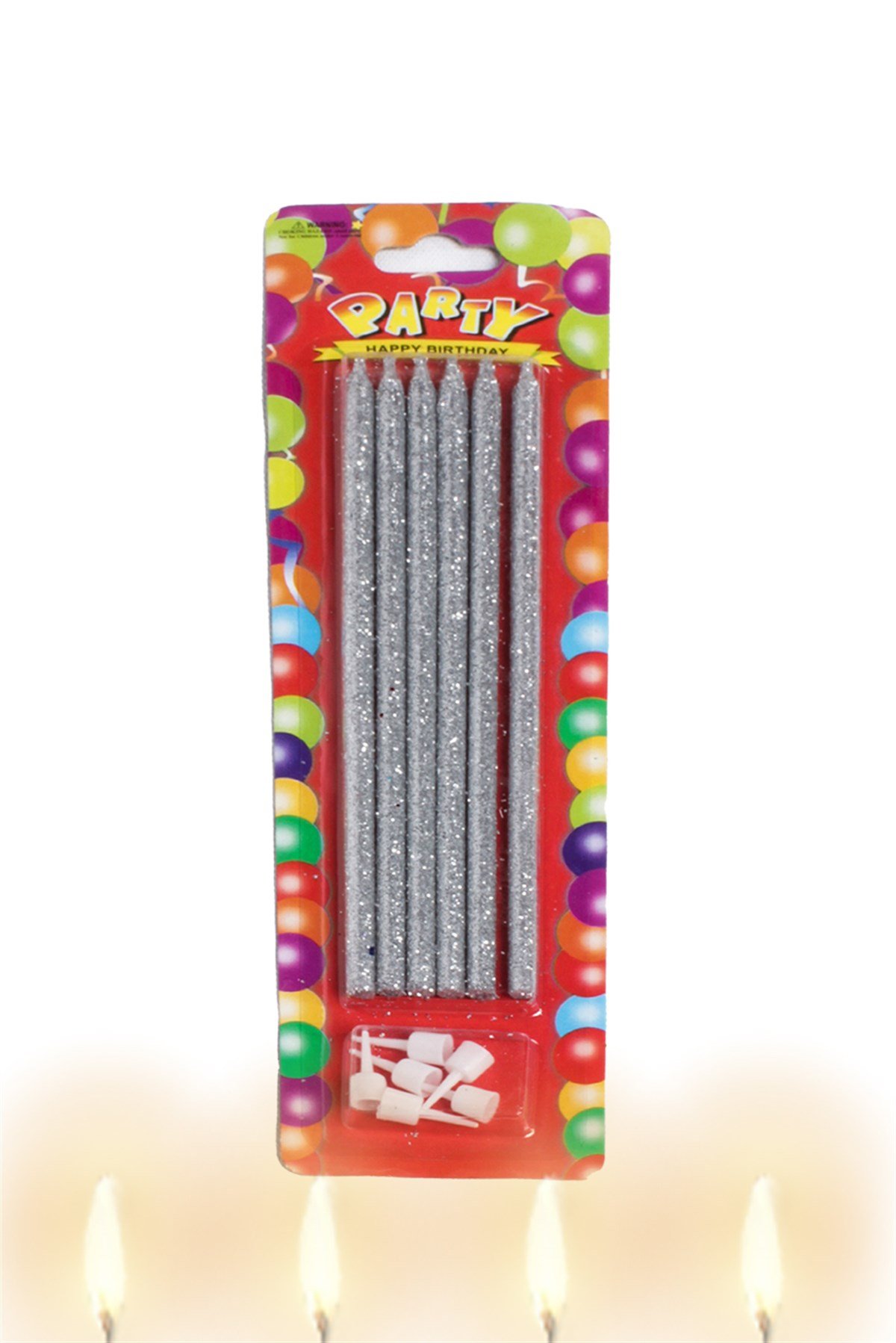 Gümüş Simli Pasta Mumu 14cm 6'lıPartistST3008