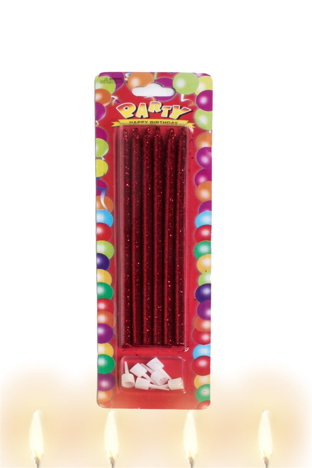 Kırmızı Simli Pasta Mumu 14cm 6'lıPartistST3011