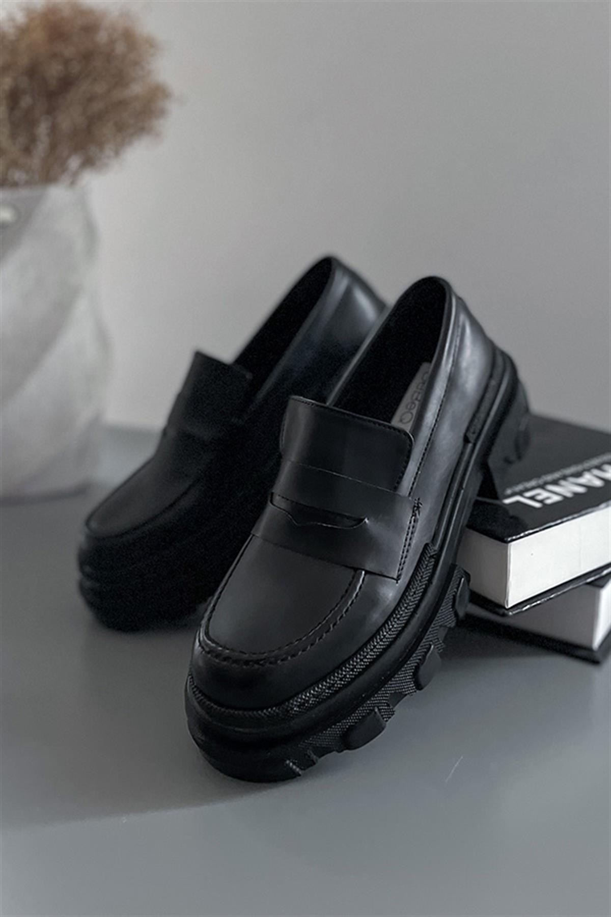 Hervey Siyah Mat Düz Kadın Loafer Ayakkabı