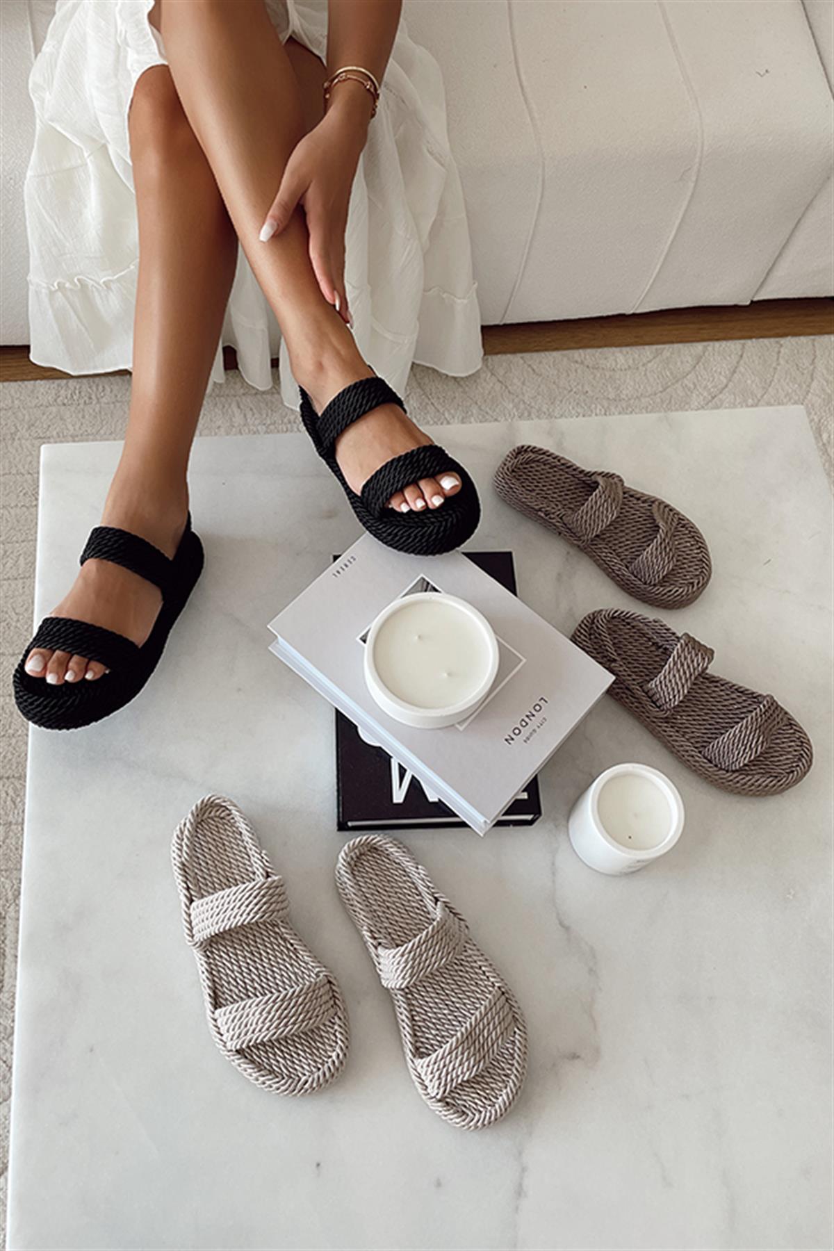 Summer Vizon Düz Taban Halat Kadın Sandalet