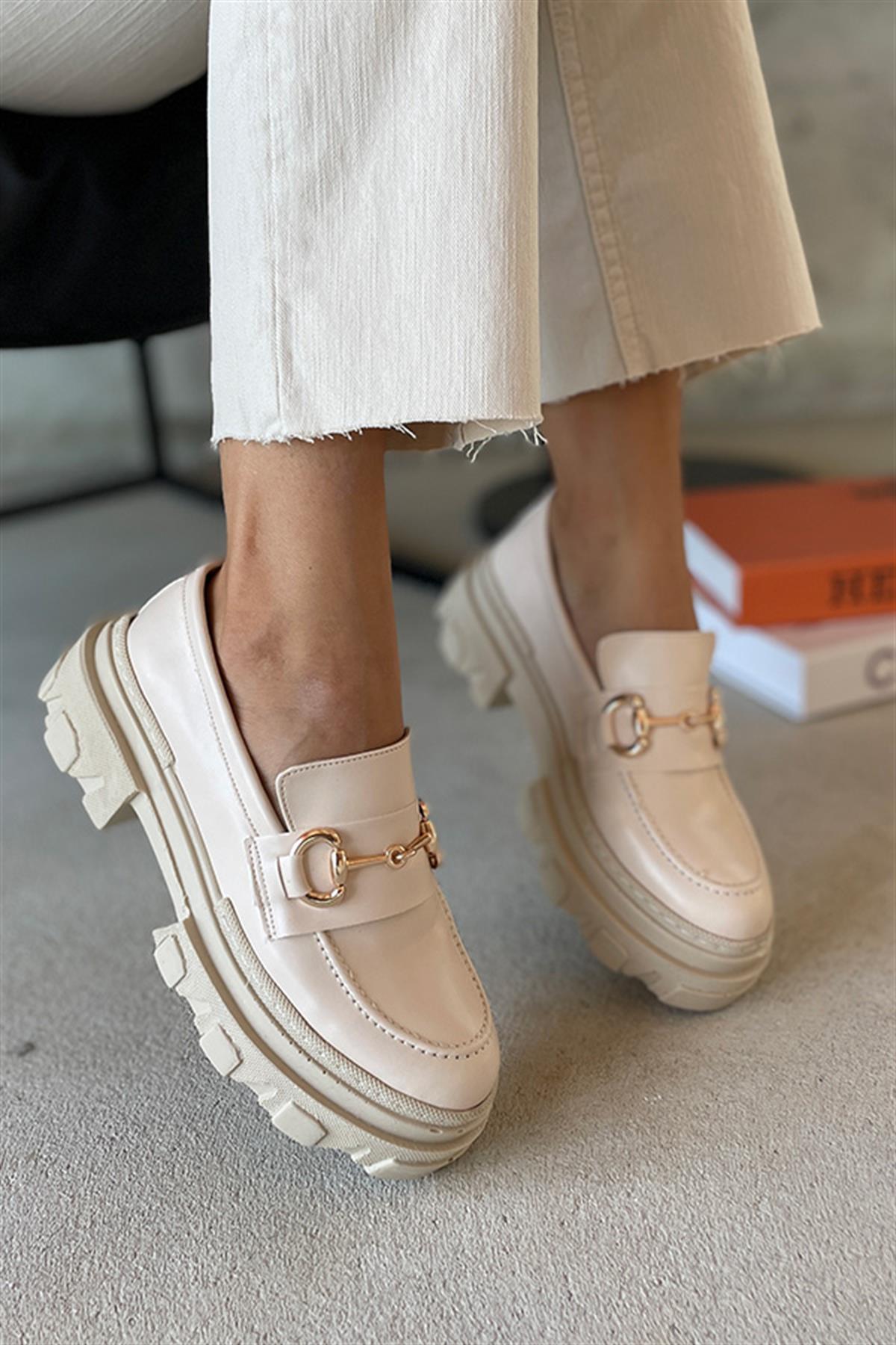 Togga Bej Mat Tokalı Kadın Loafer Ayakkabı