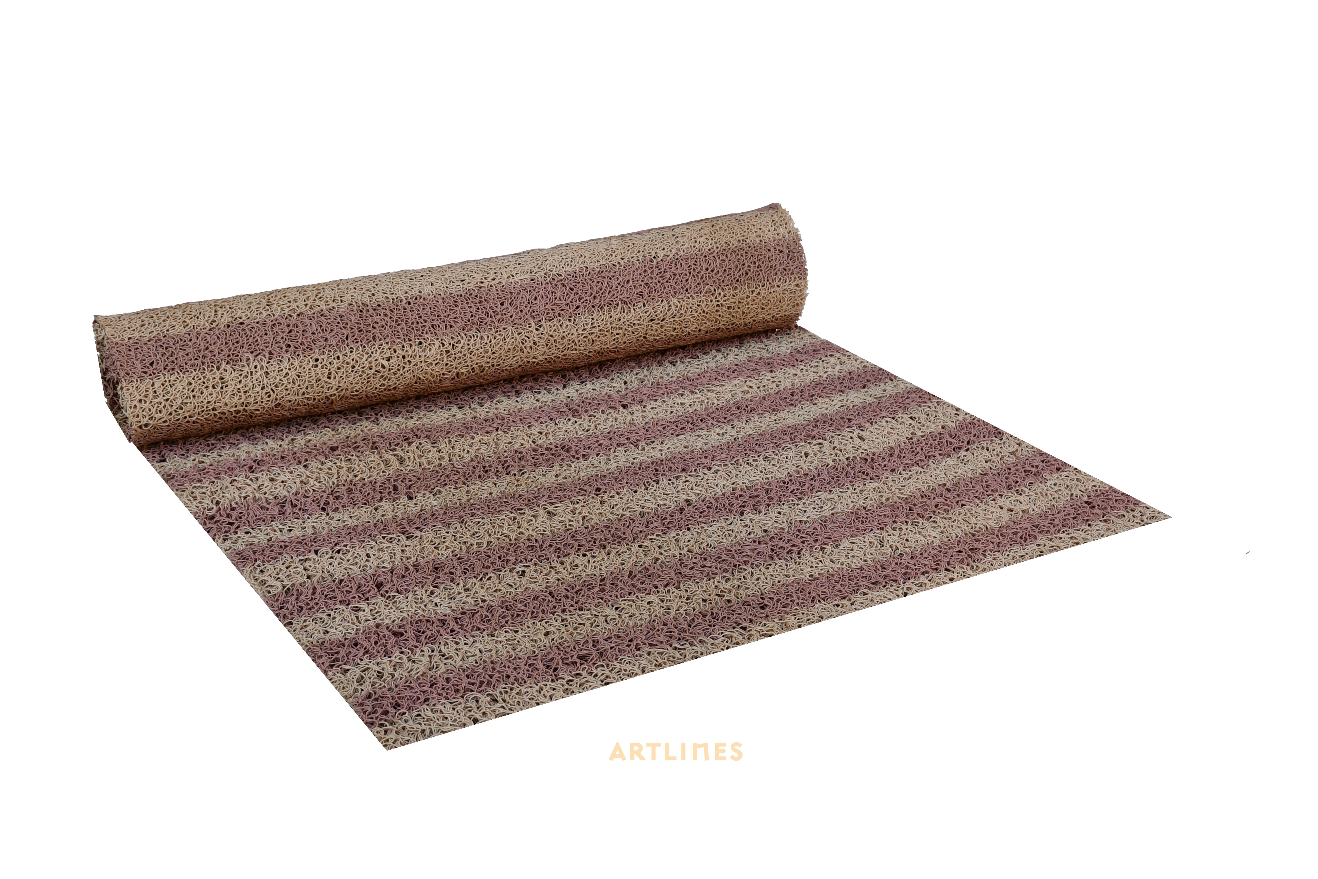 16 mm 120x635 cm 40040 Krem-Pembe Şeritli Kıvırcık Paspas