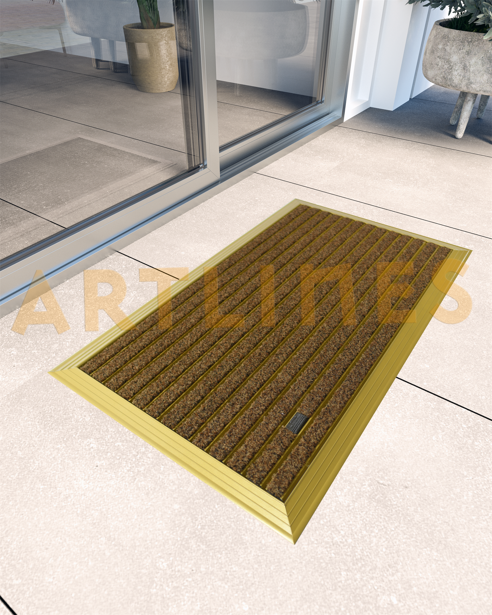 Artlines 20 mm 54x90 Velur Halı Yüzeyli Gold Alüminyum Paspas