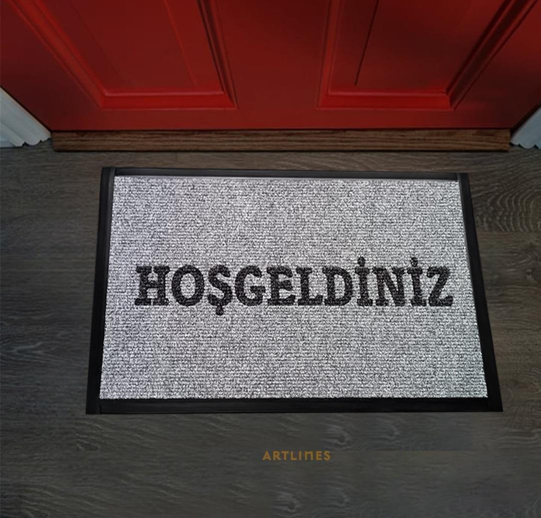 Hoşgeldiniz Logolu Paspas - 56X87 cm - Gri