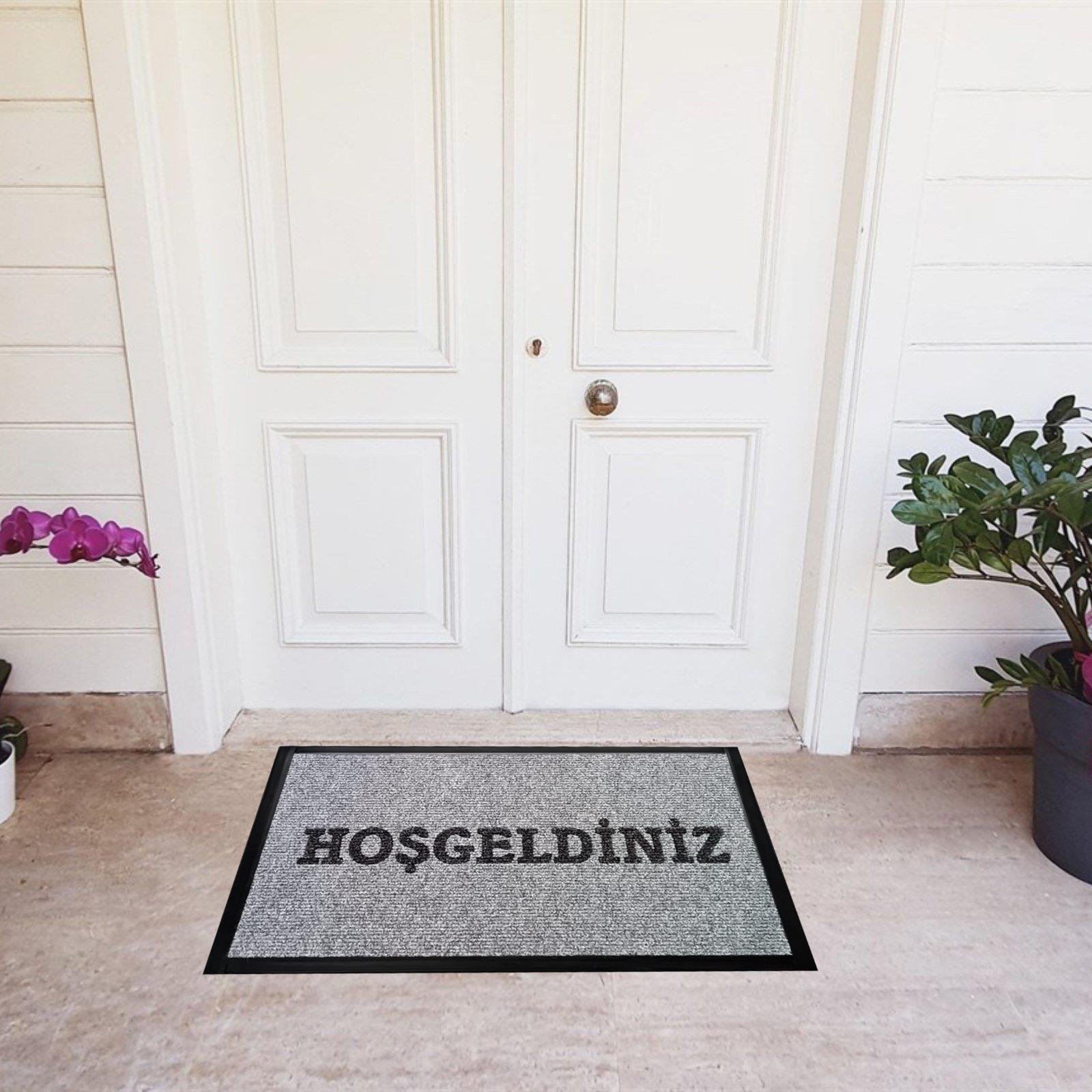 Hoşgeldiniz Logolu Paspas - 56X87 cm - Gri