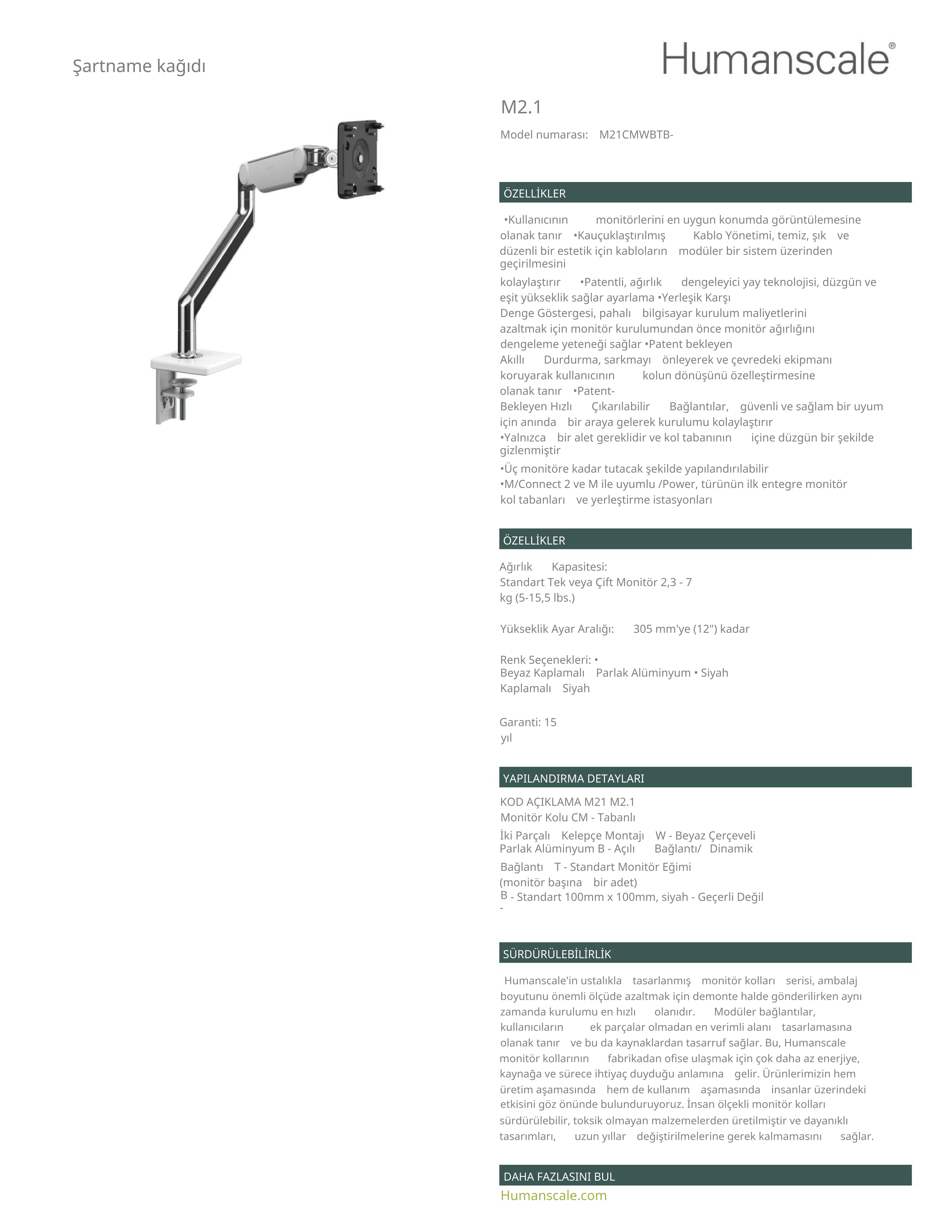 M2.1 Gümüş+Beyaz Monitör Taşıyıcı
