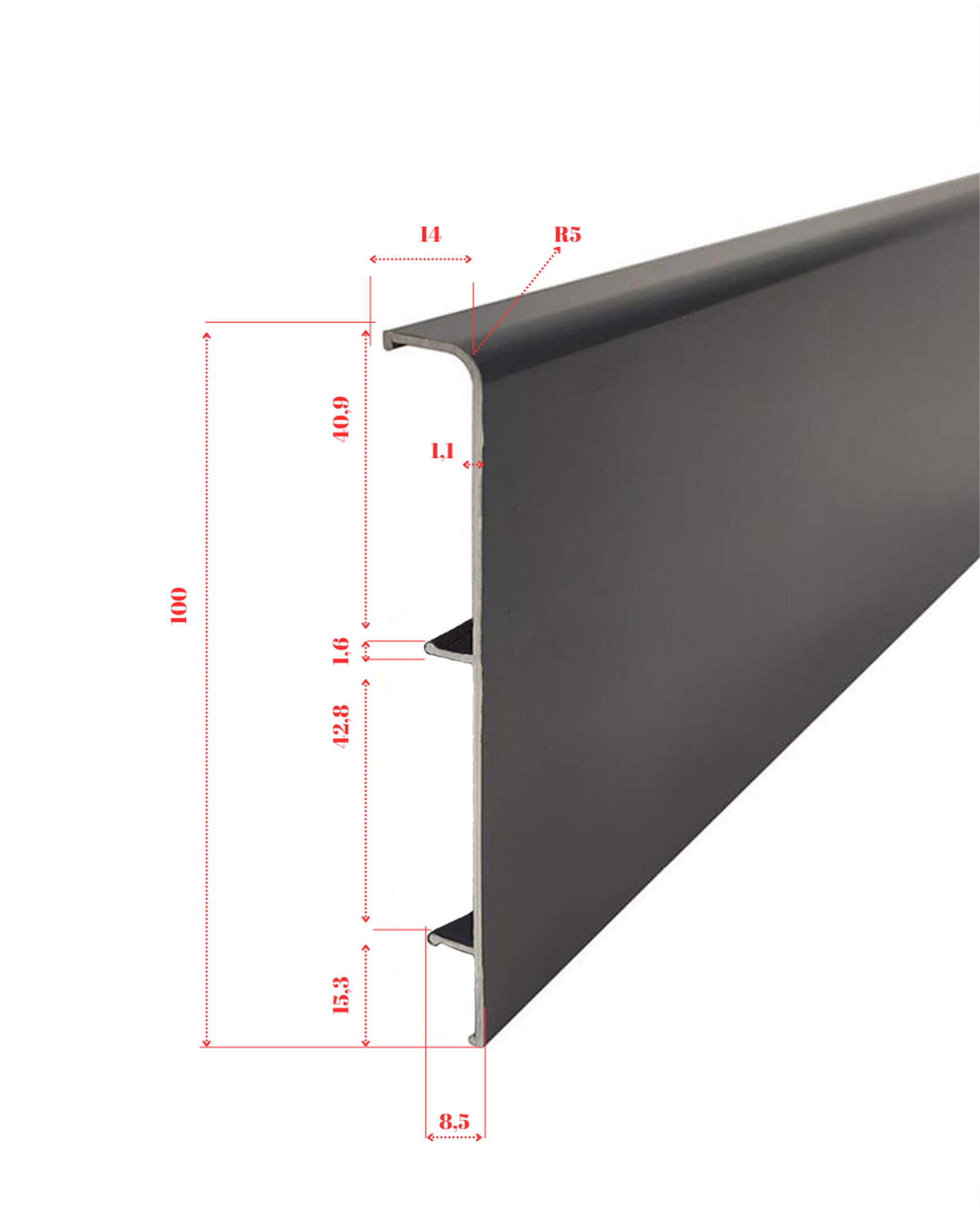 Rain 100 mm Alüminyum Süpürgelik Antrasit Ral:7016