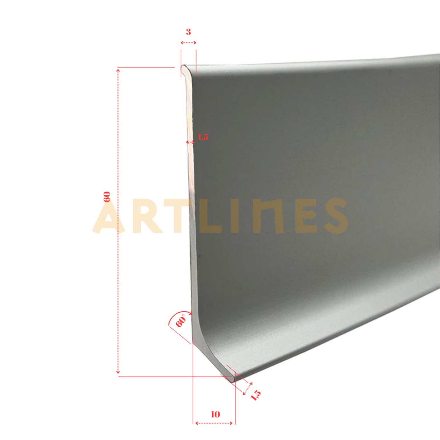 WIND 60 mm Alüminyum Süpürgelik Mat Eloksal Gümüş
