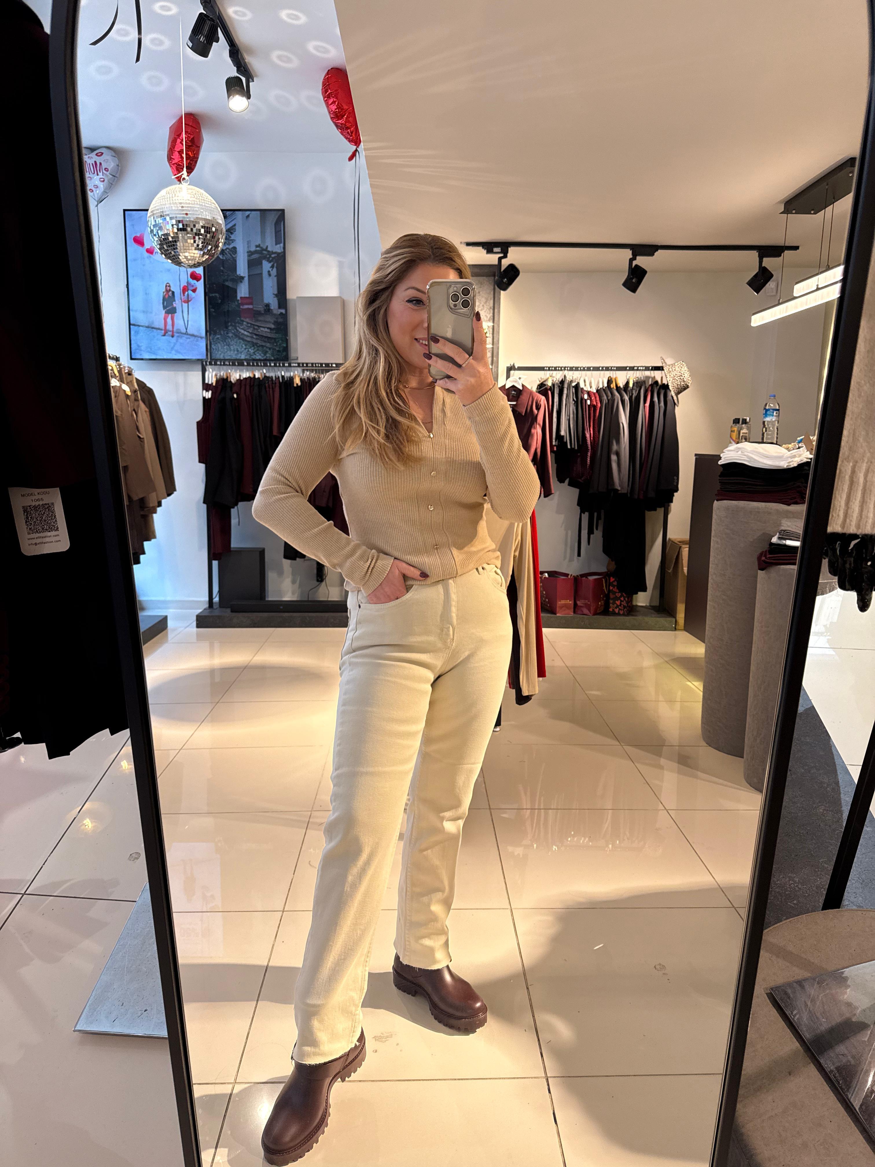 Jean01 ZR Likralı Boyfit Jean Bej