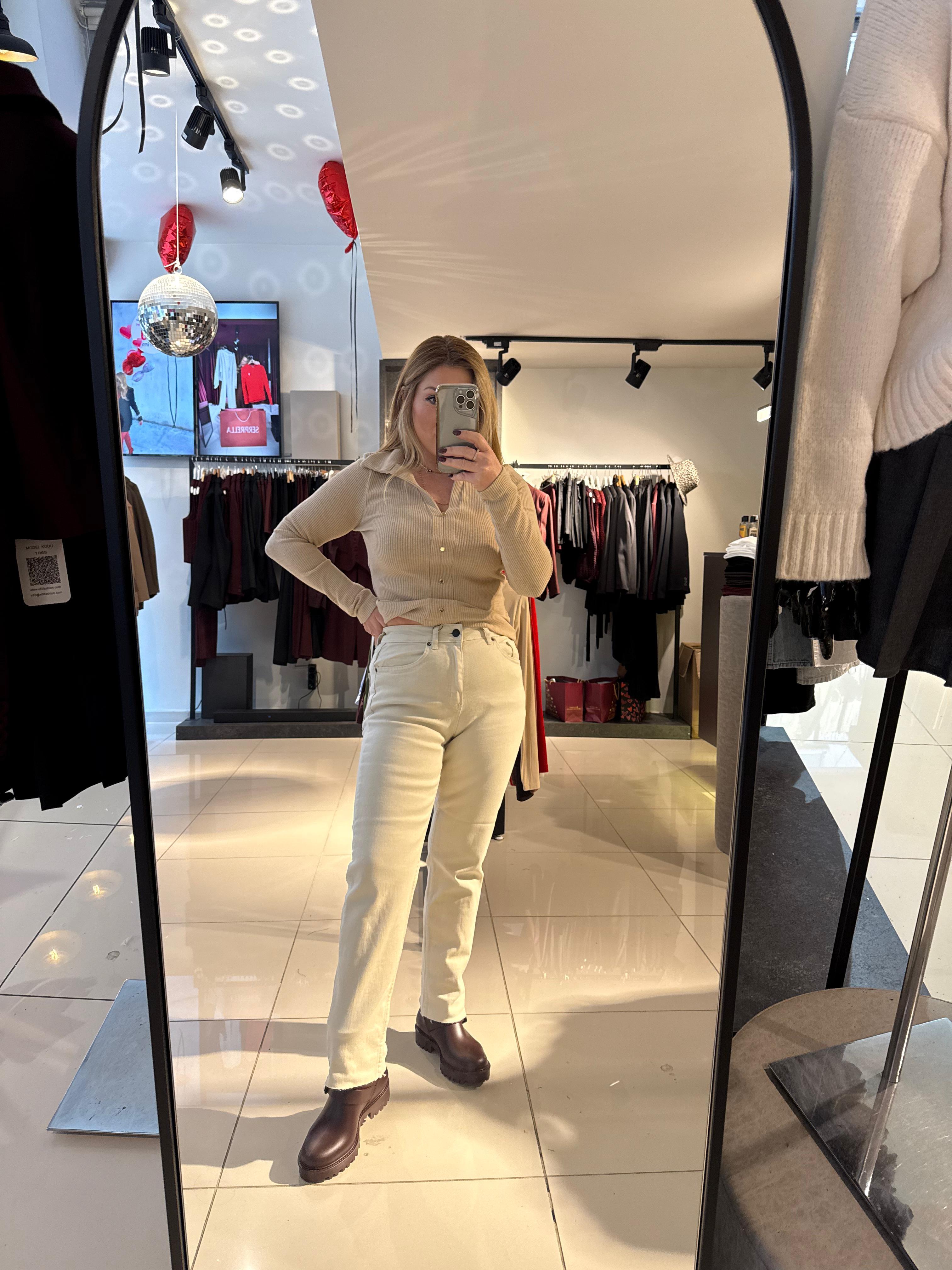 Jean01 ZR Likralı Boyfit Jean Bej