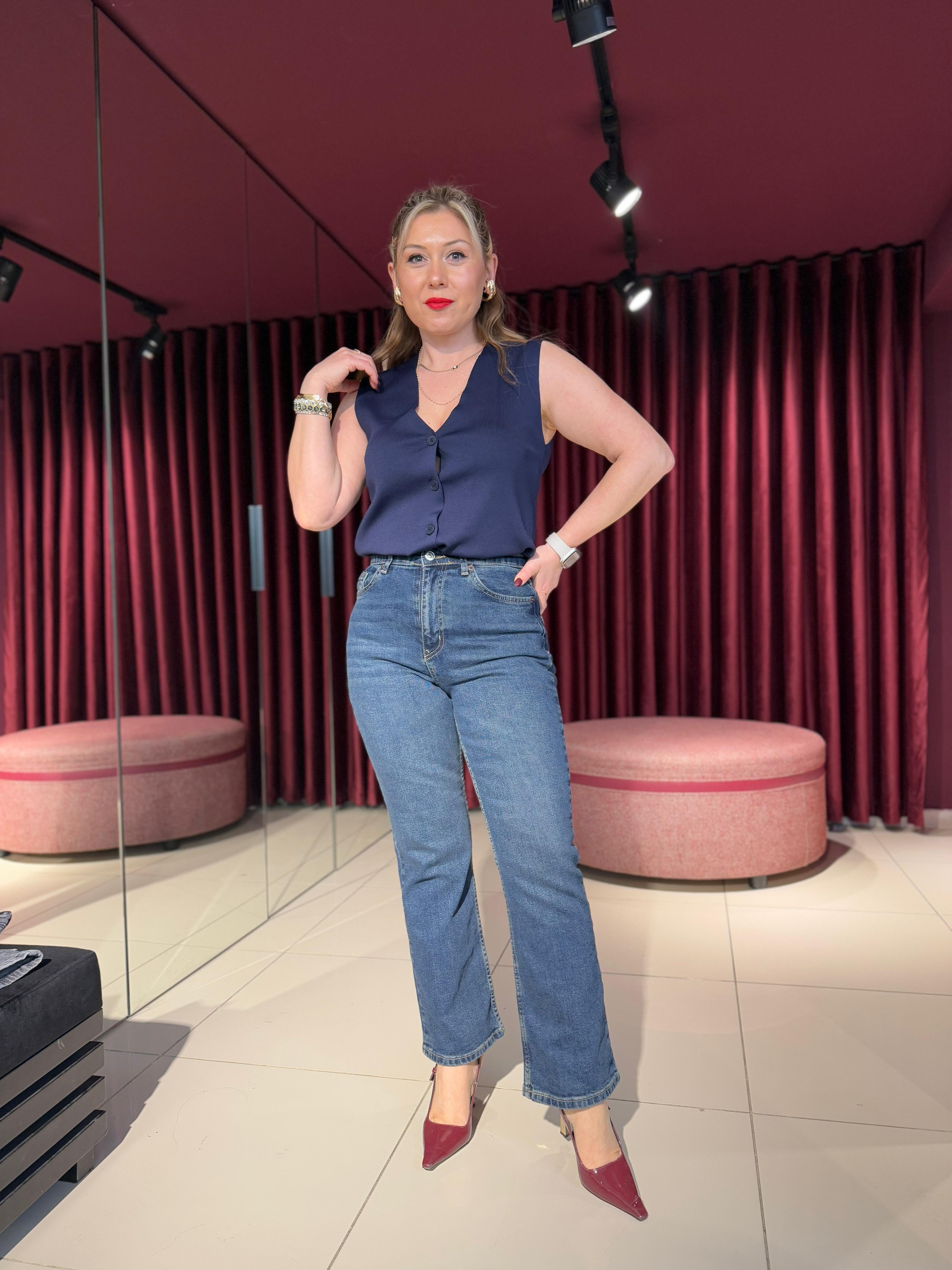 Jean08 ZR Cropped Flare Yüksek Bel Jean Lacivert