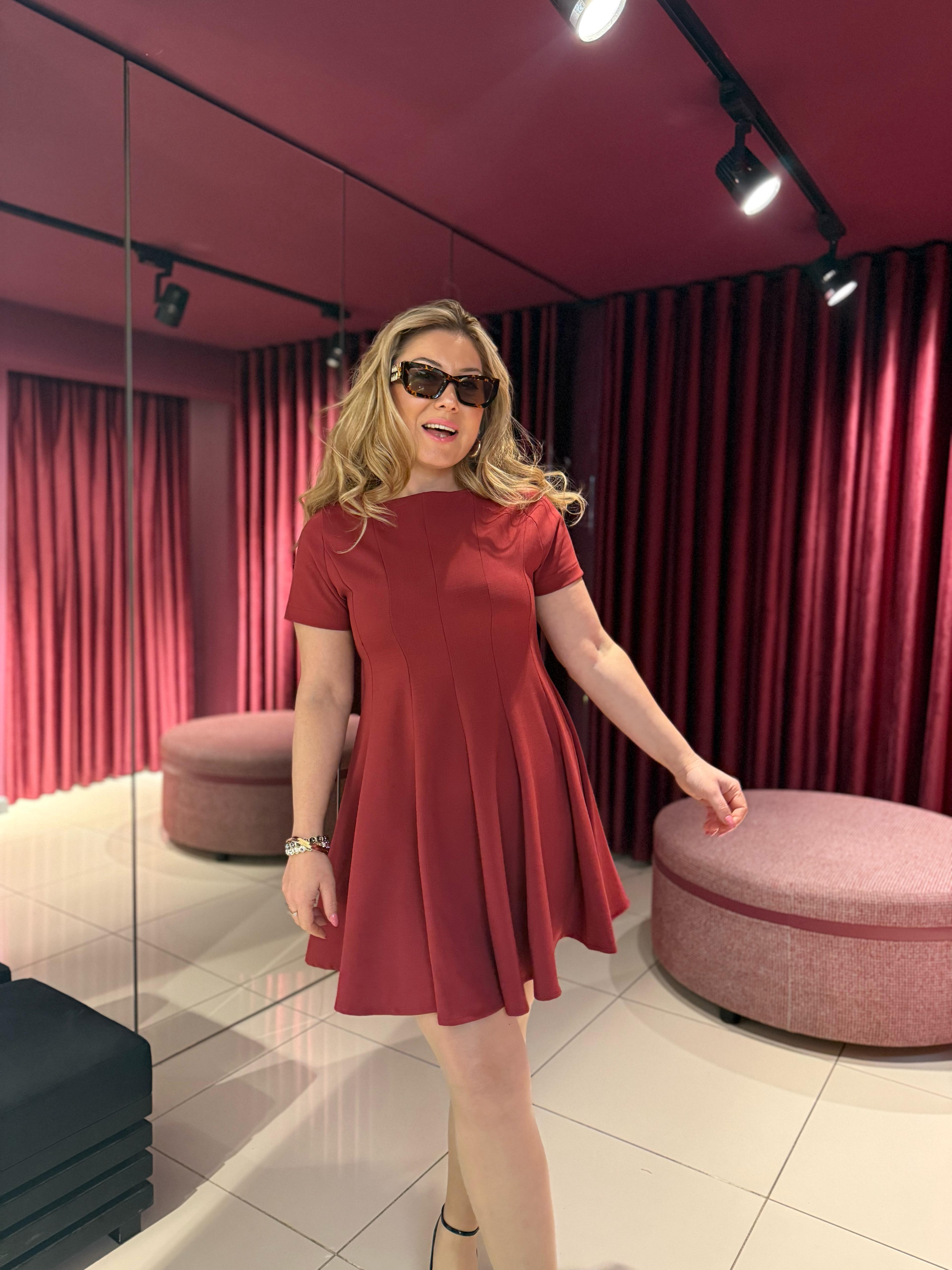 Kısa Elbiseler1403 Pileli Mini Elbise Bordo
