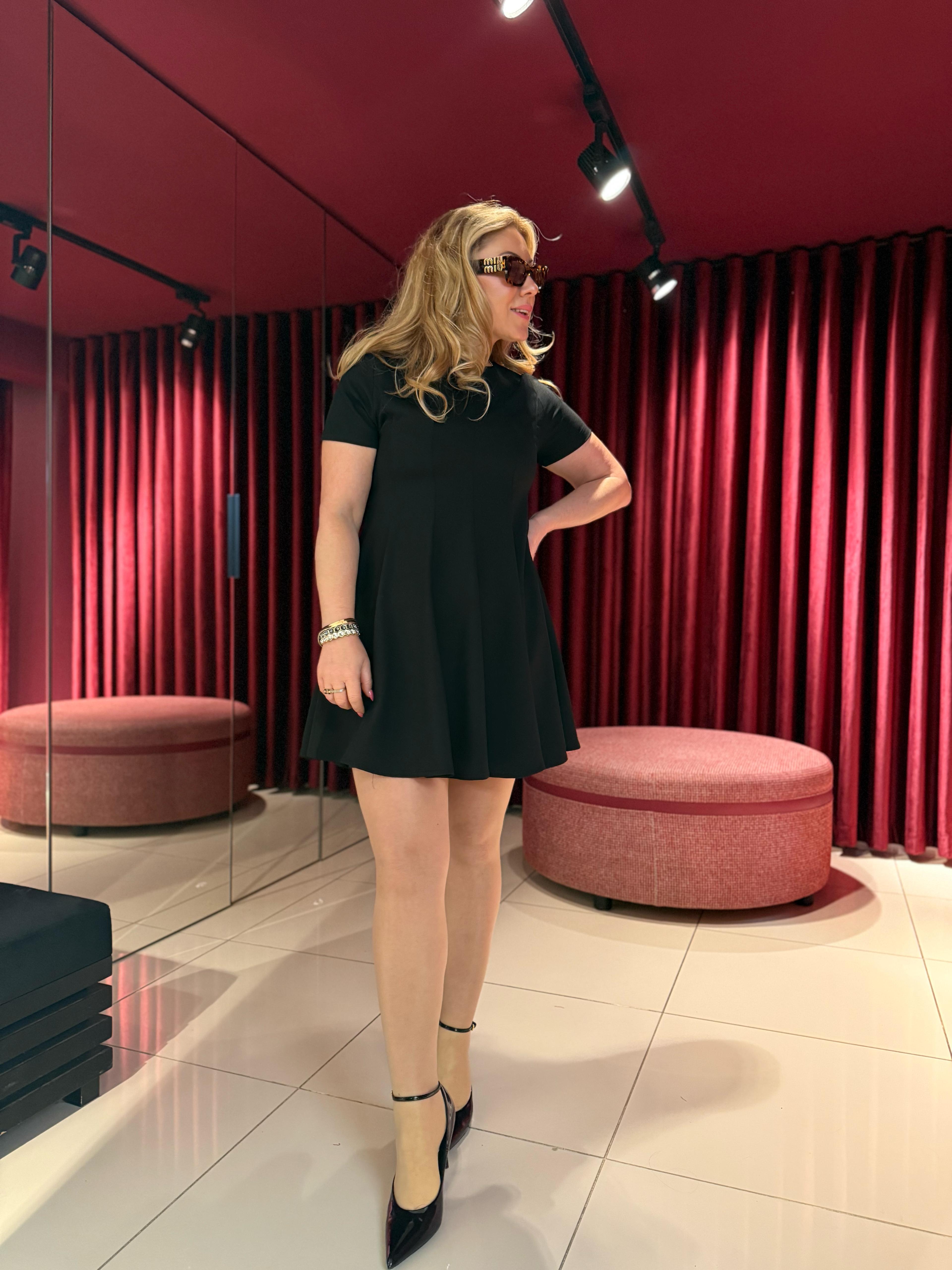 Kısa Elbiseler1403 Pileli Mini Elbise Siyah