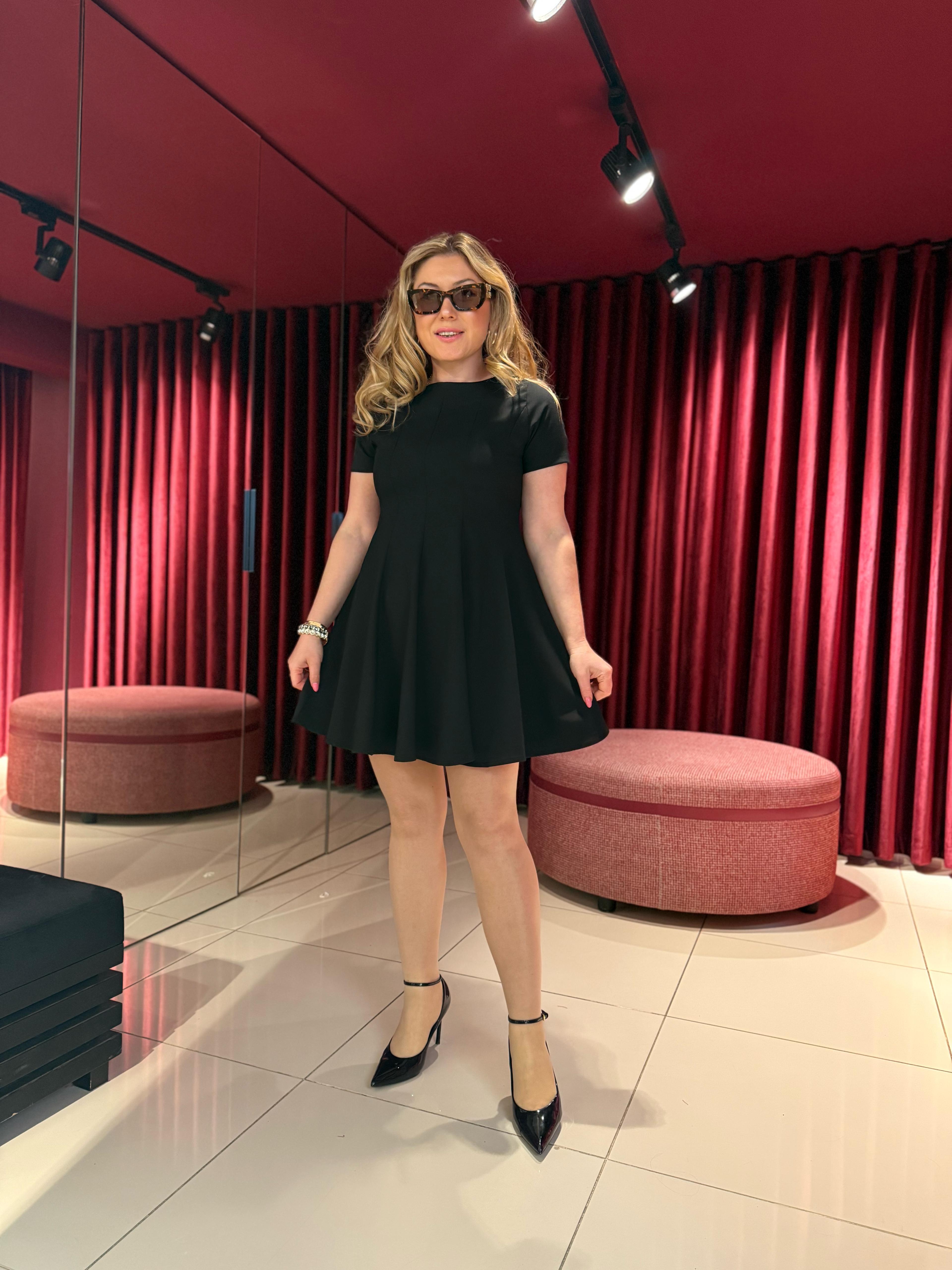 Kısa Elbiseler1403 Pileli Mini Elbise Siyah