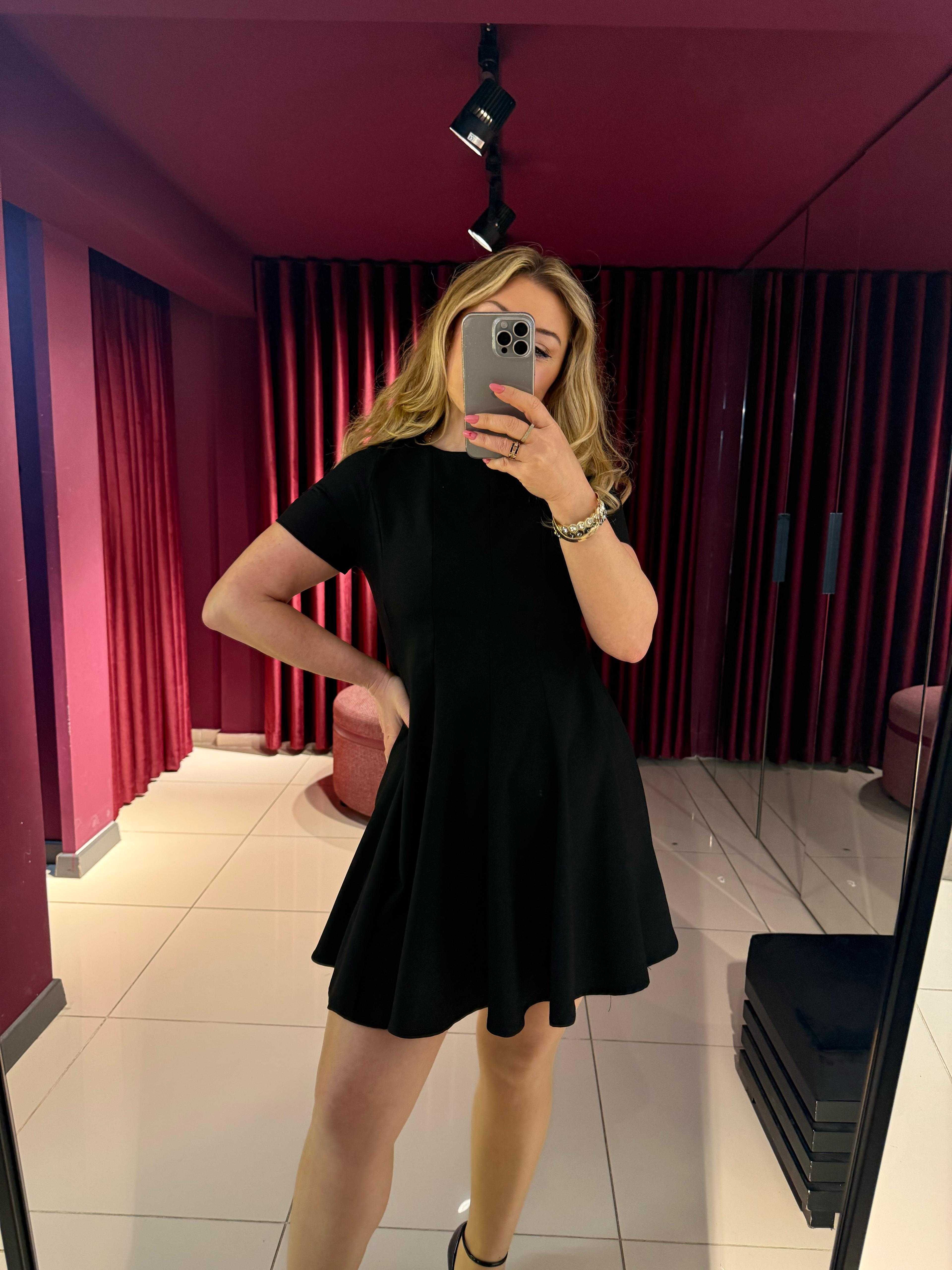 Kısa Elbiseler1403 Pileli Mini Elbise Siyah