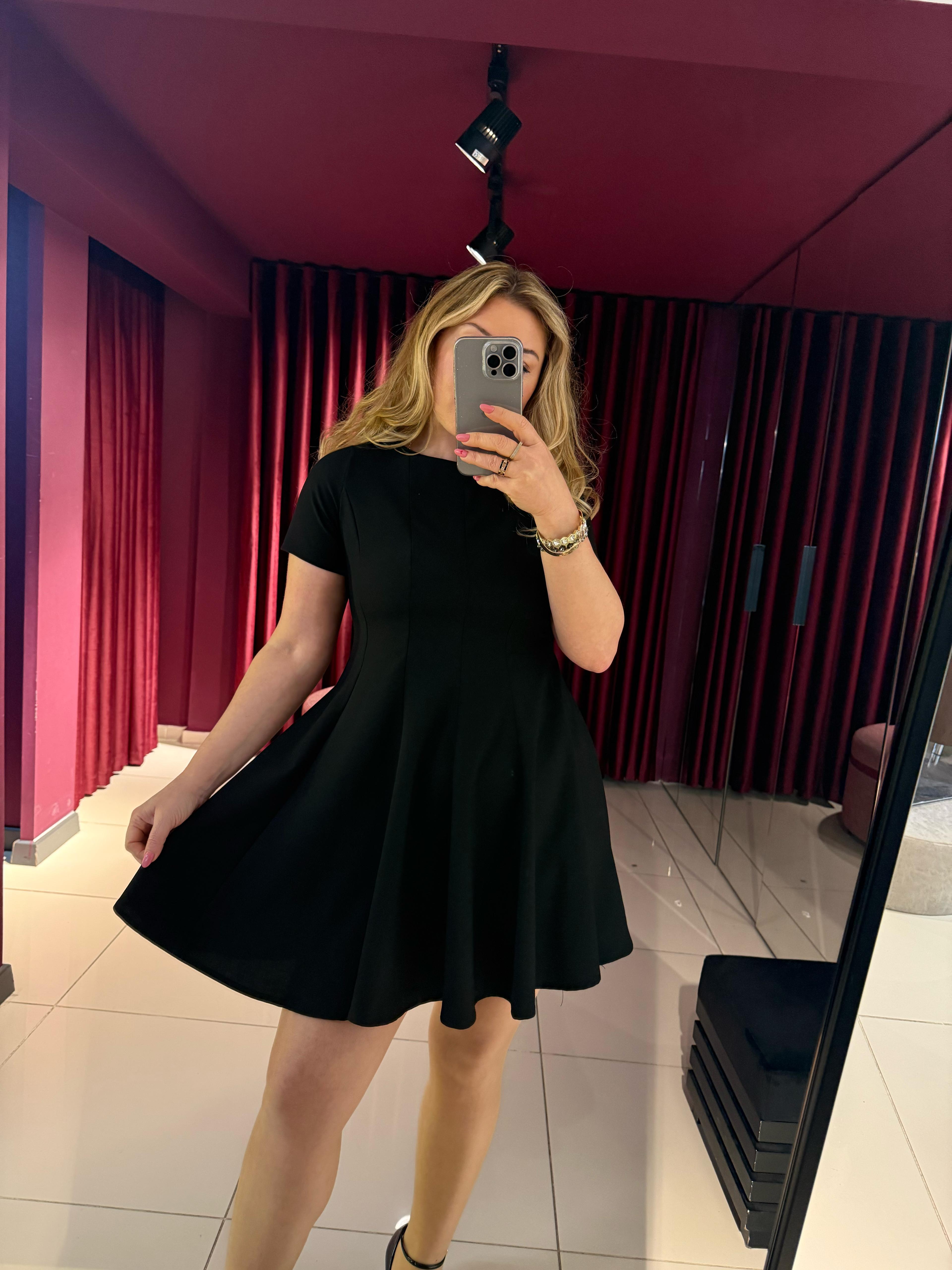 Kısa Elbiseler1403 Pileli Mini Elbise Siyah