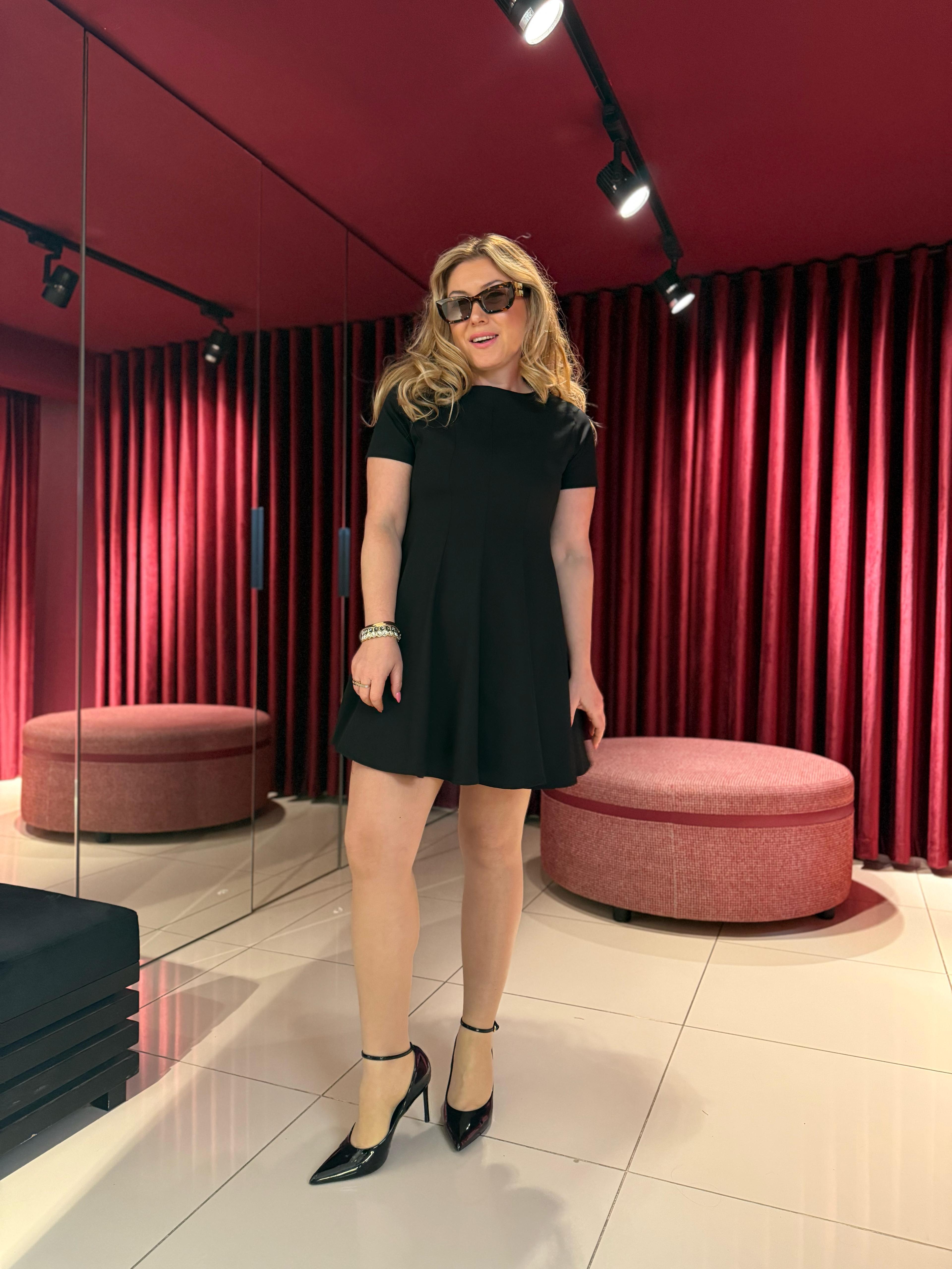 Kısa Elbiseler1403 Pileli Mini Elbise Siyah