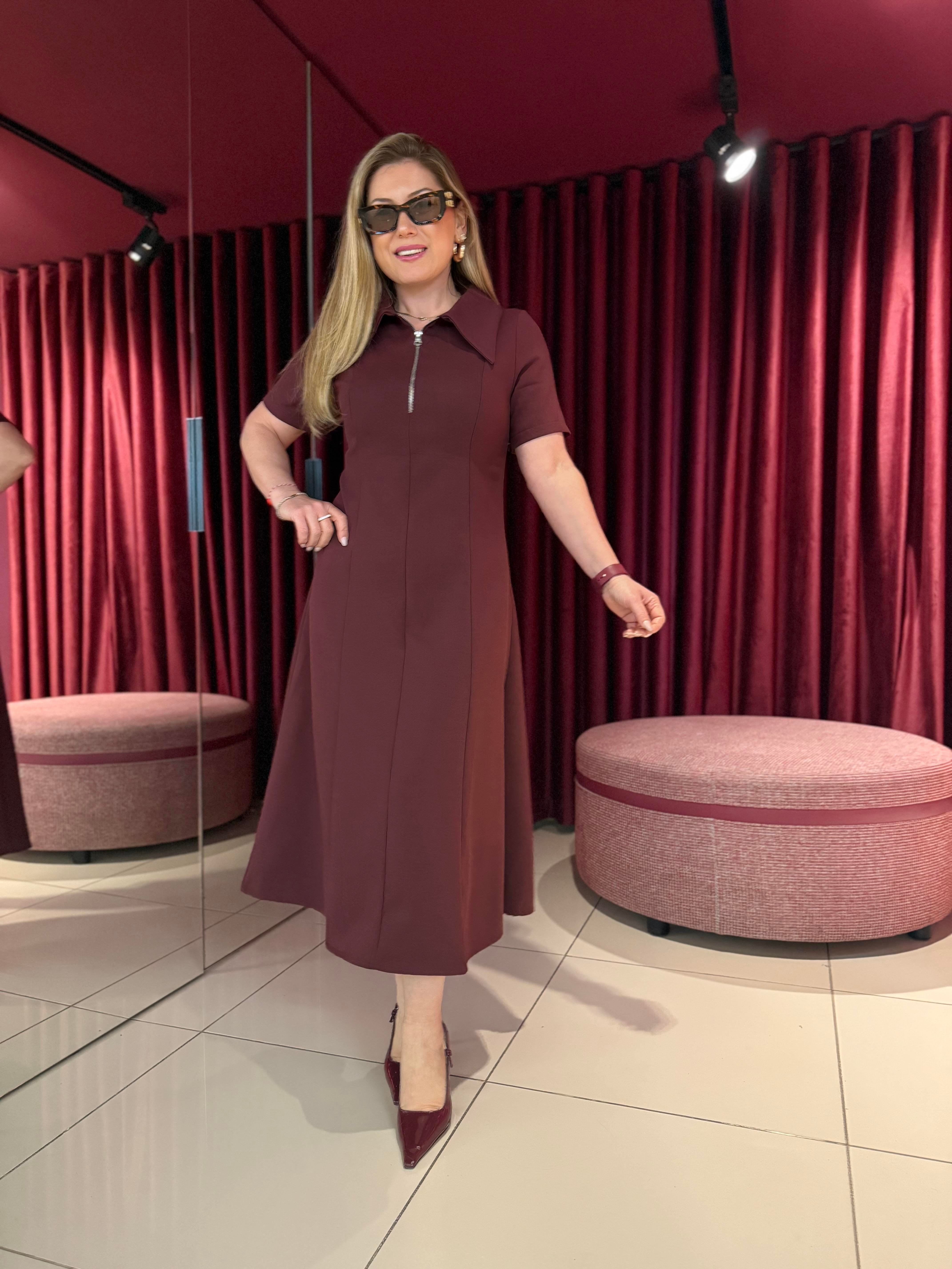 Midi Elbiseler1416 Bebe Yaka Midi Elbise Bordo