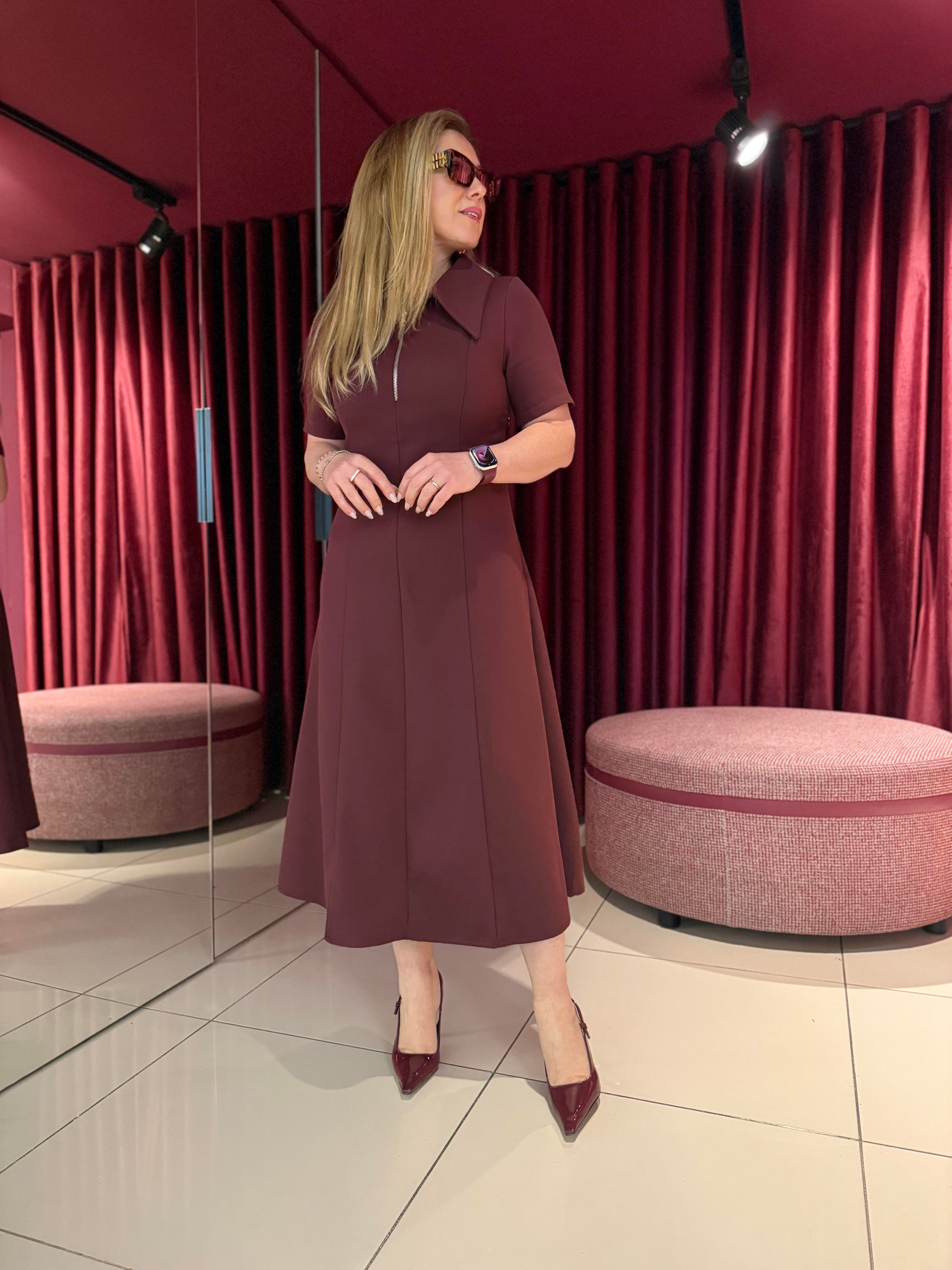 Midi Elbiseler1416 Bebe Yaka Midi Elbise Bordo