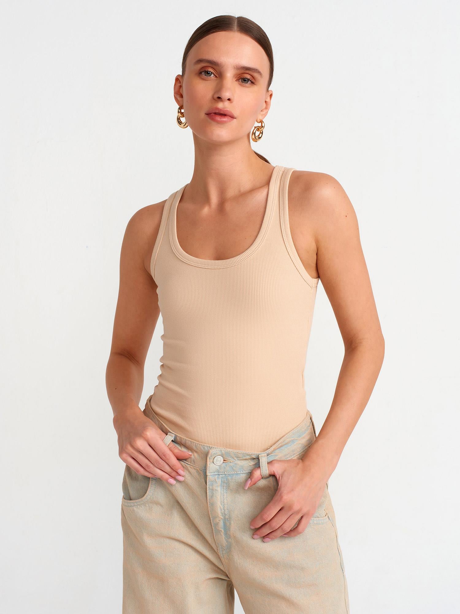 T-Shirt20829 Askılı Top Açık Bej
