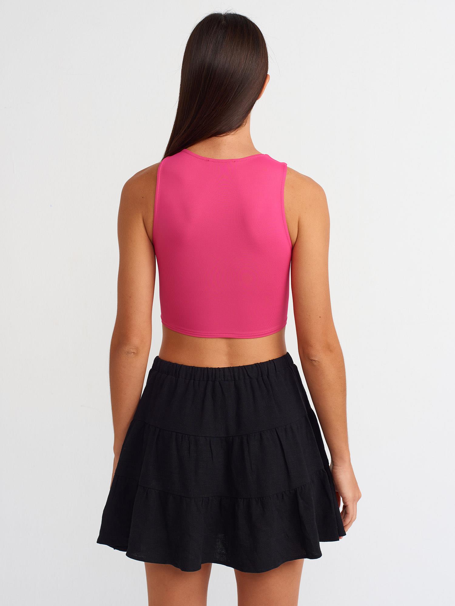 T-Shirt20902 Poliamid Crop Top Fuşya