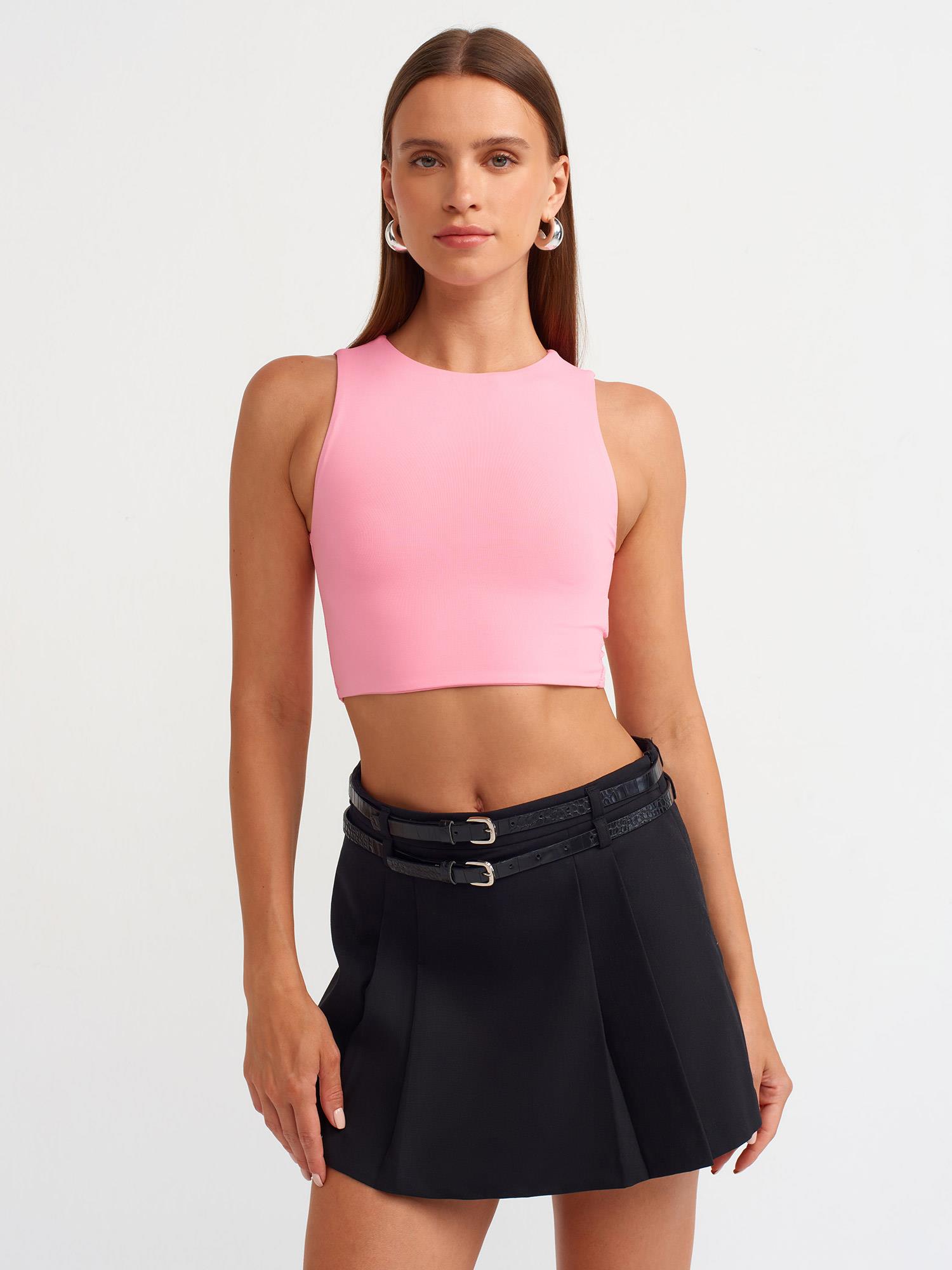 T-Shirt20902 Poliamid Crop Top Pembe