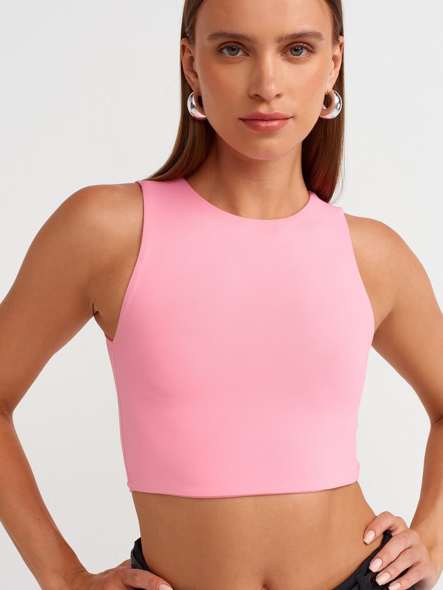 T-Shirt20902 Poliamid Crop Top Pembe