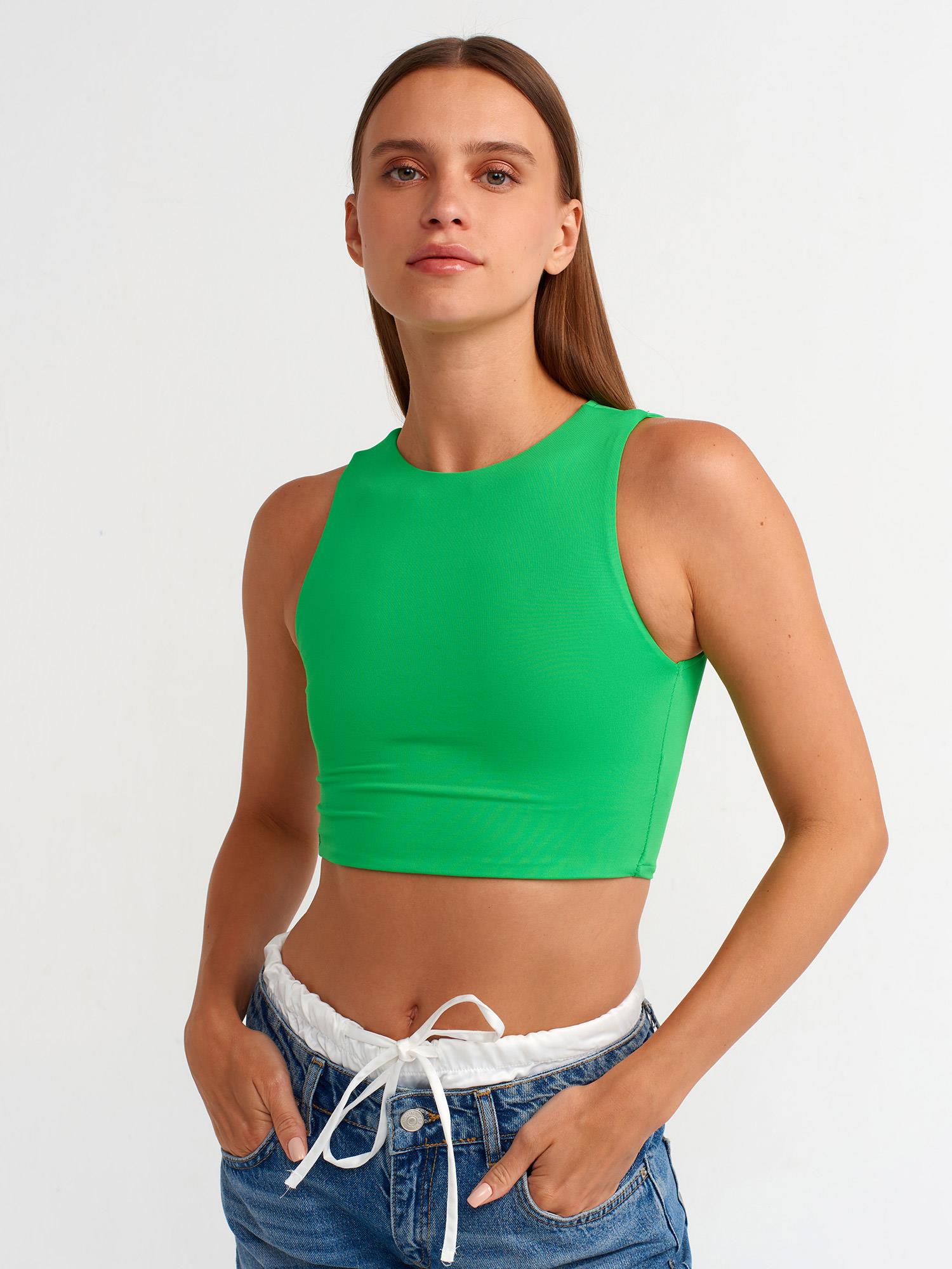 T-Shirt20902 Poliamid Crop Top Yeşil