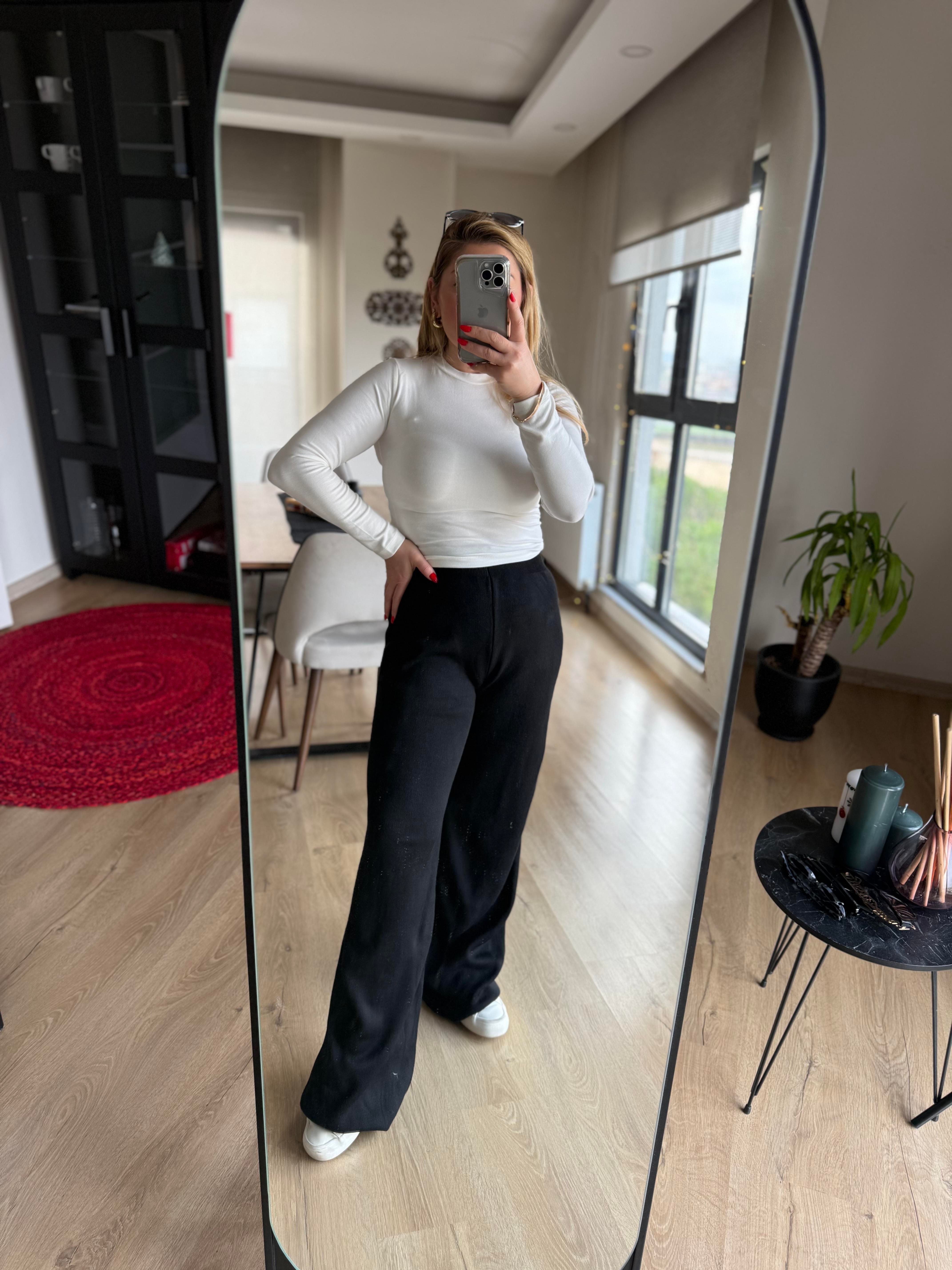 Pantolon24025 Beli Lastikli Triko Pantolon Siyah