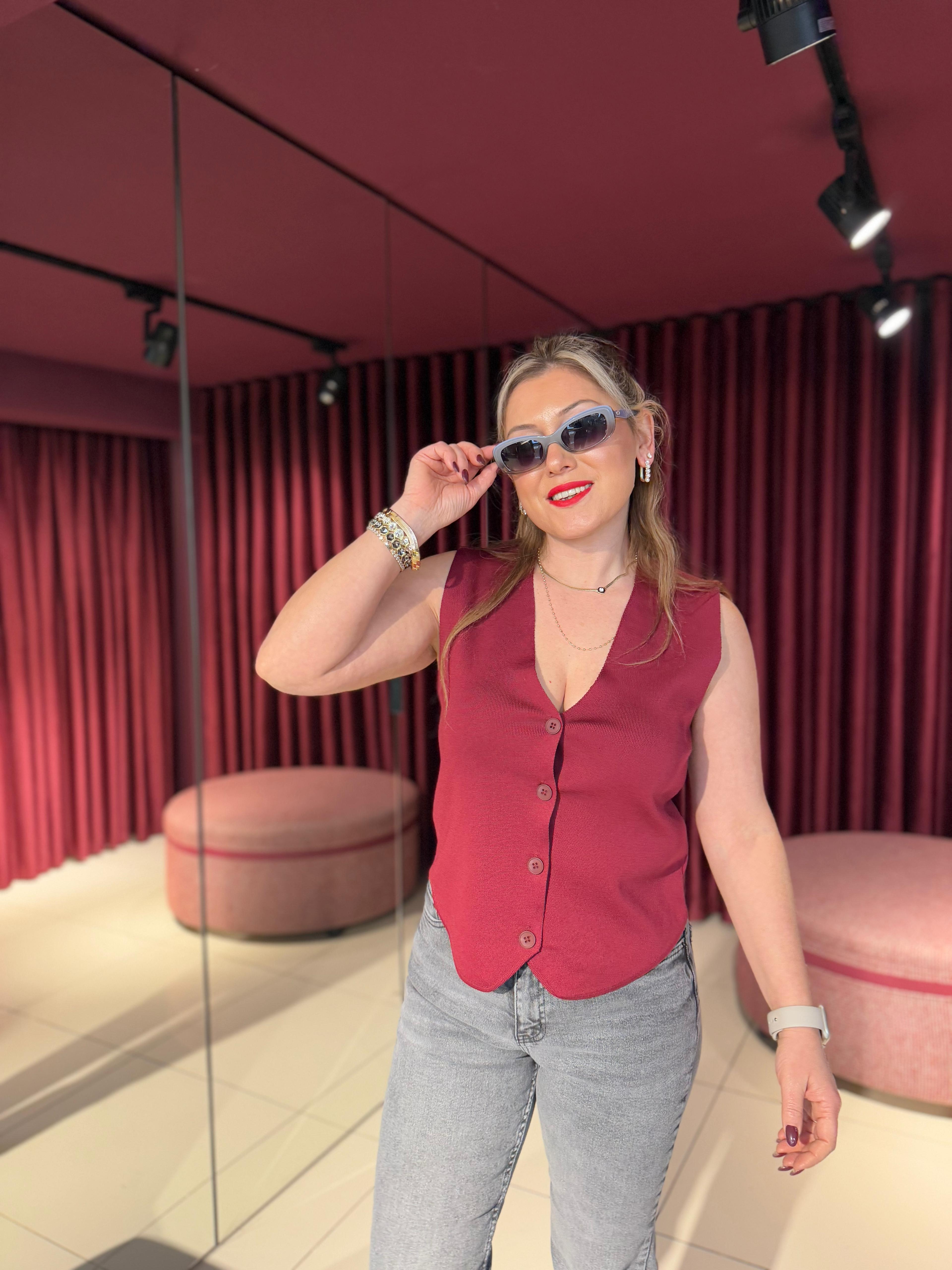 Yelek24052 Orijinal Marka Triko Yelek Bordo