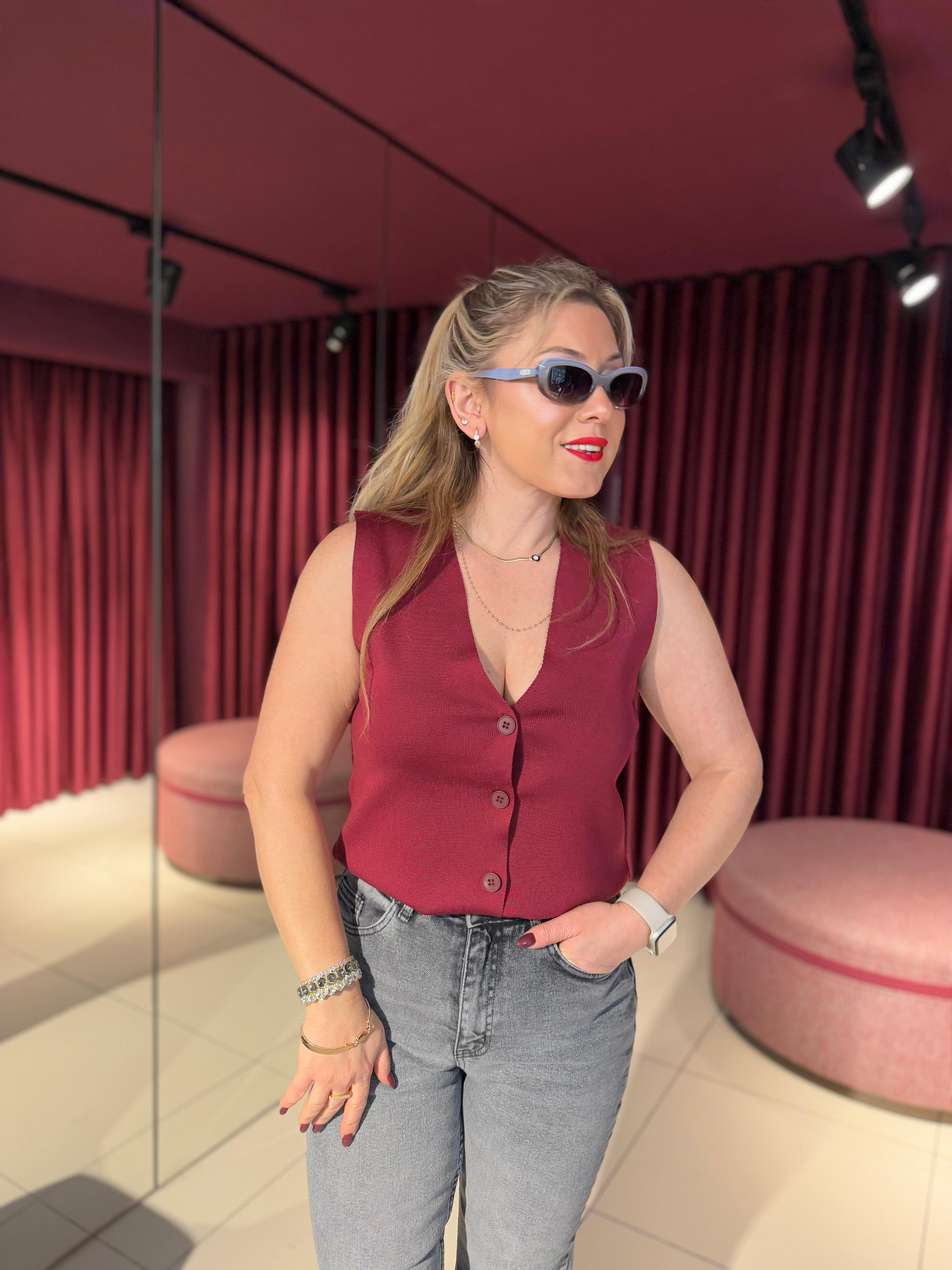 Yelek24052 Orijinal Marka Triko Yelek Bordo