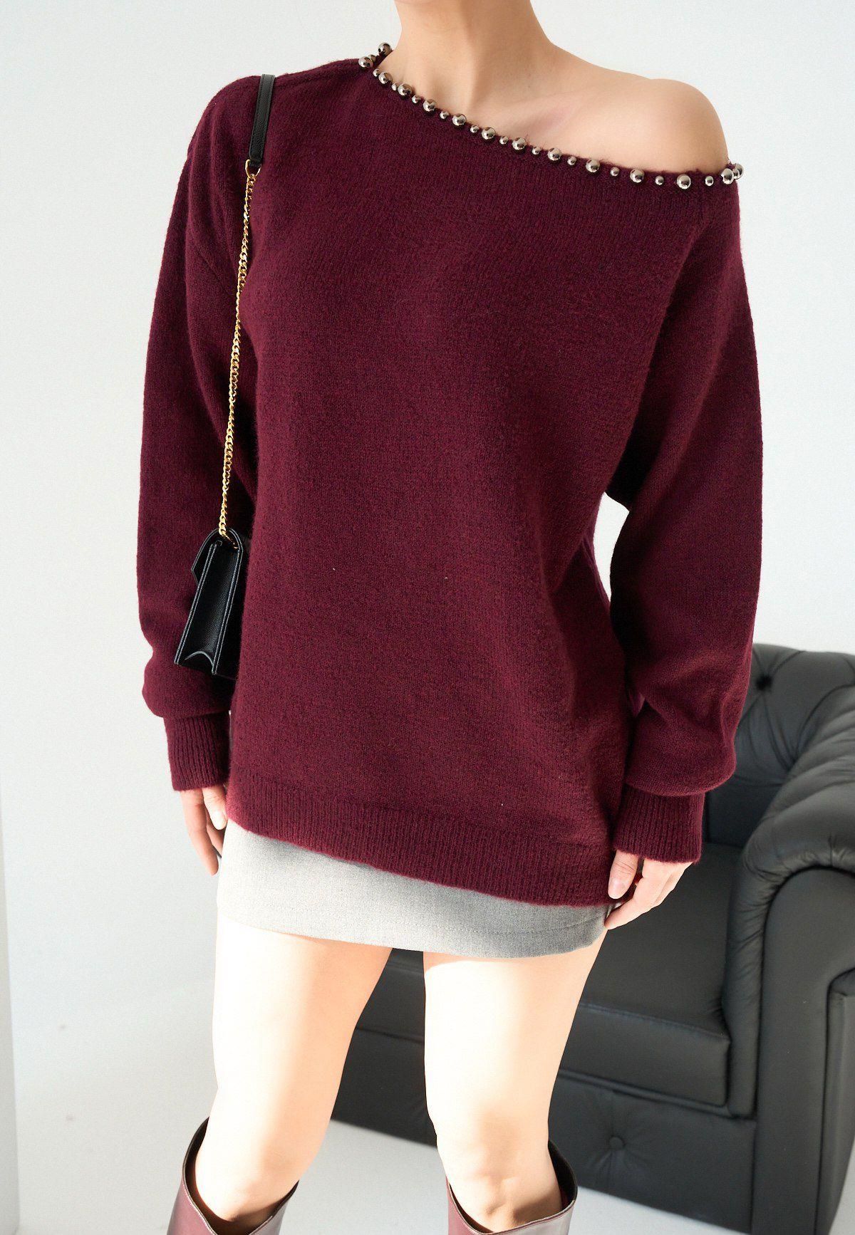 Kazak241283 Omuz Detaylı Kazak Bordo