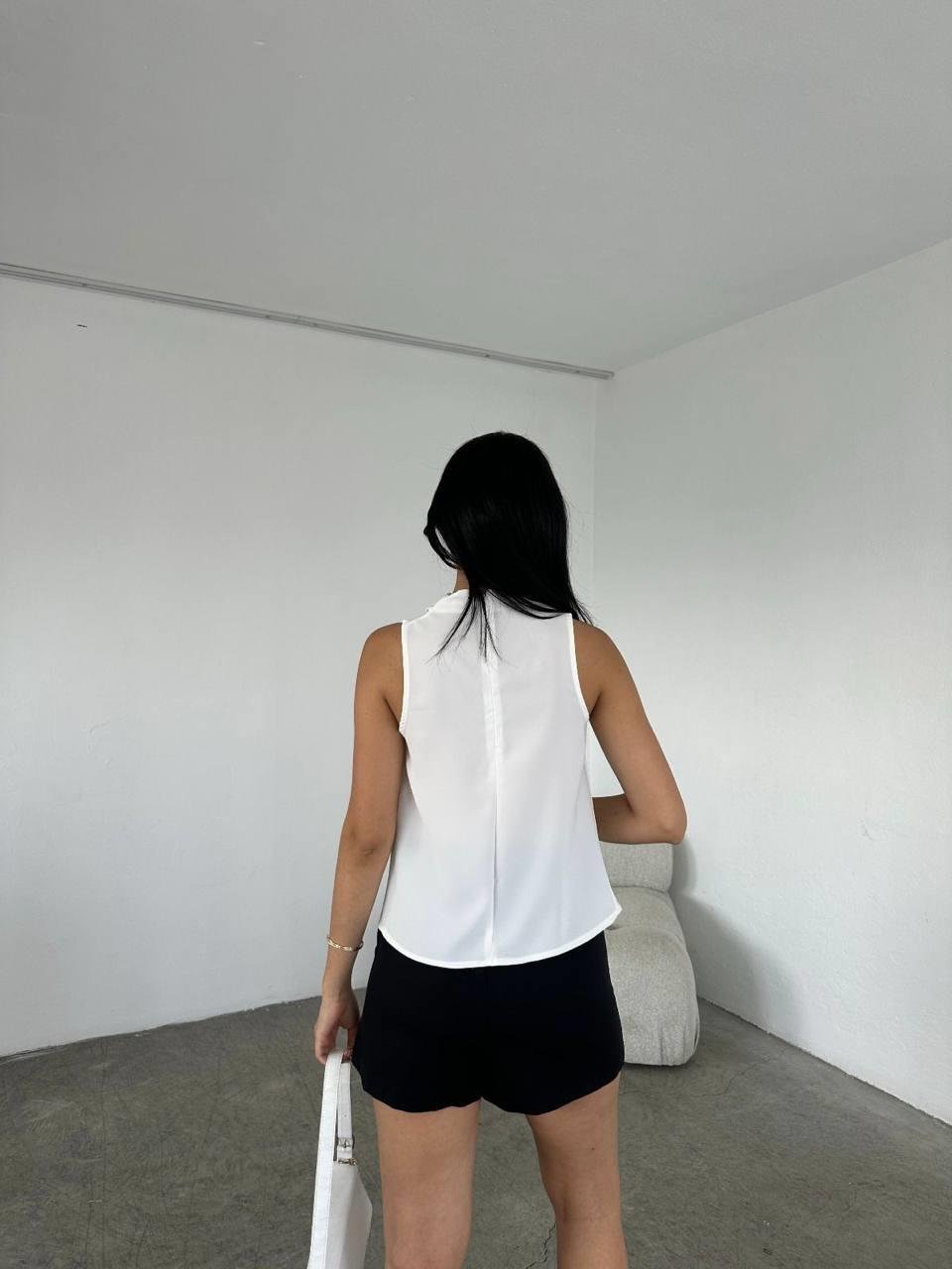 Bluz241407 Omuz Pileli Degaje Yaka Bluz Beyaz