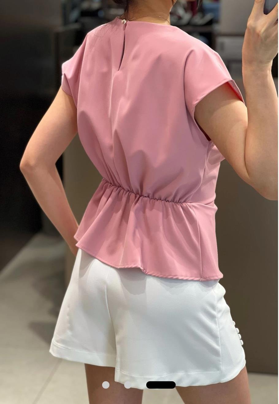 Bluz242201 Ön Bağcıklı Düşük Omuz Detaylı Bluz Pembe 