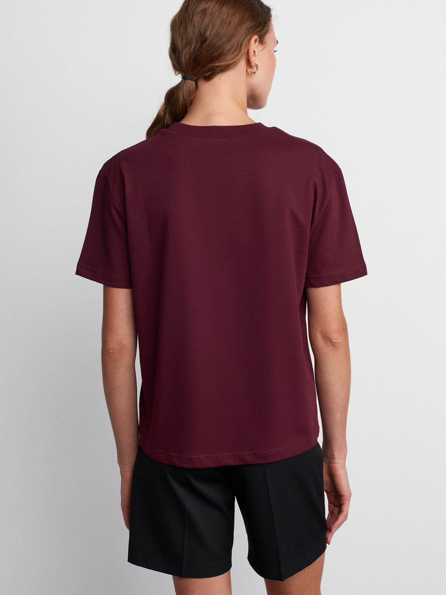 T-Shirt30312 Dekoratif Dikişli Bisiklet Yaka T-Shirt Bordo