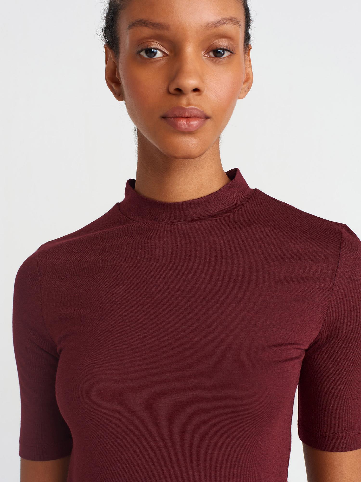 Bluz30481 Yüksek Yakalı T-Shirt Bordo