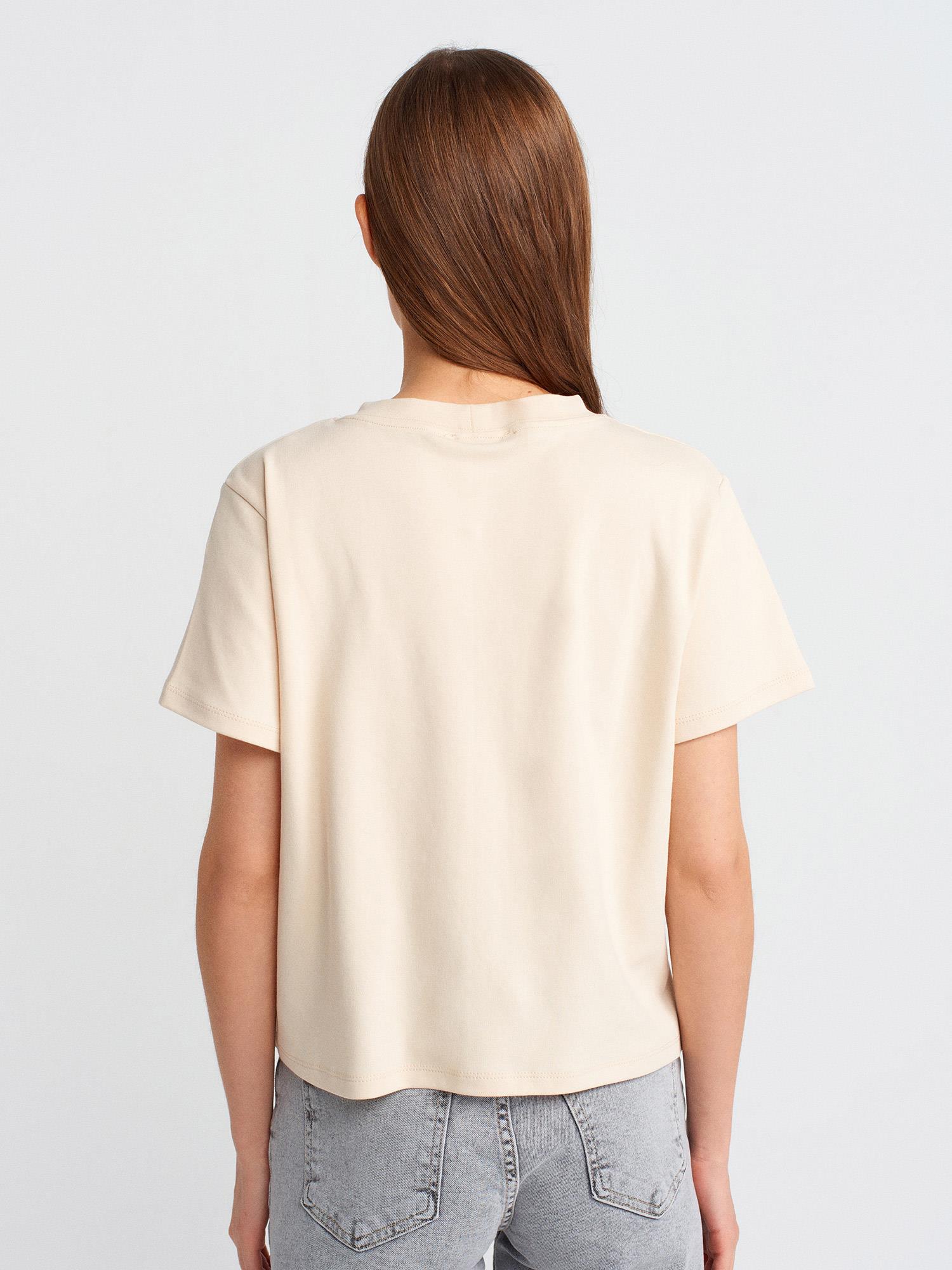 T-Shirt30584 Bisiklet Yaka Pamuklu T-Shirt Taş