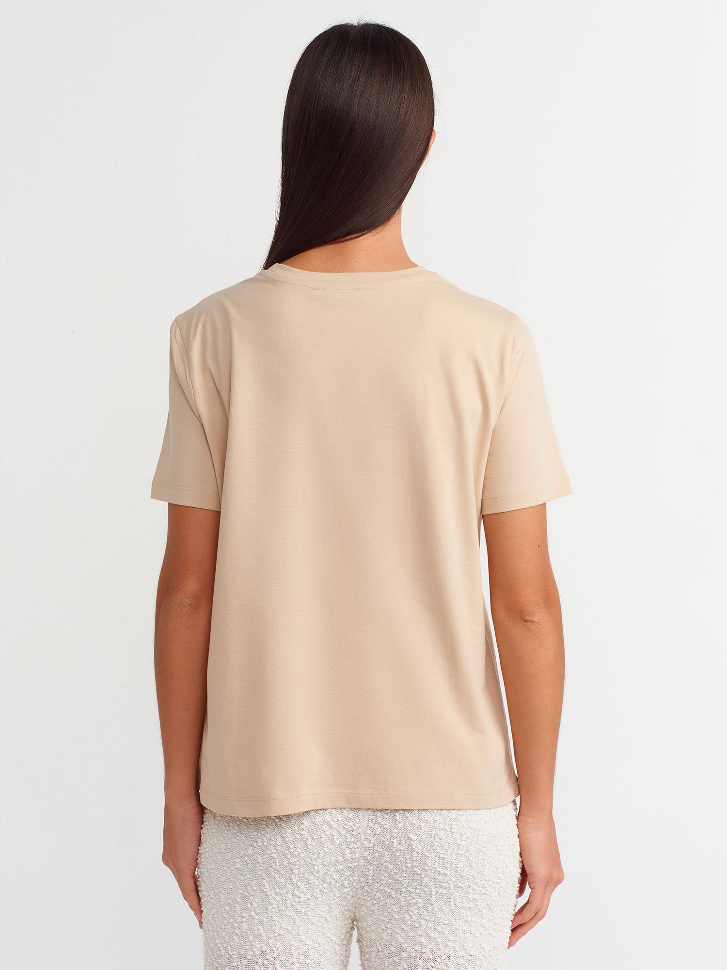T-Shirt30740 Pamuklu T-Shirt Açık Bej