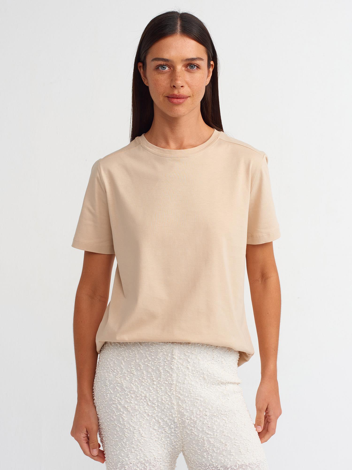 T-Shirt30740 Pamuklu T-Shirt Açık Bej