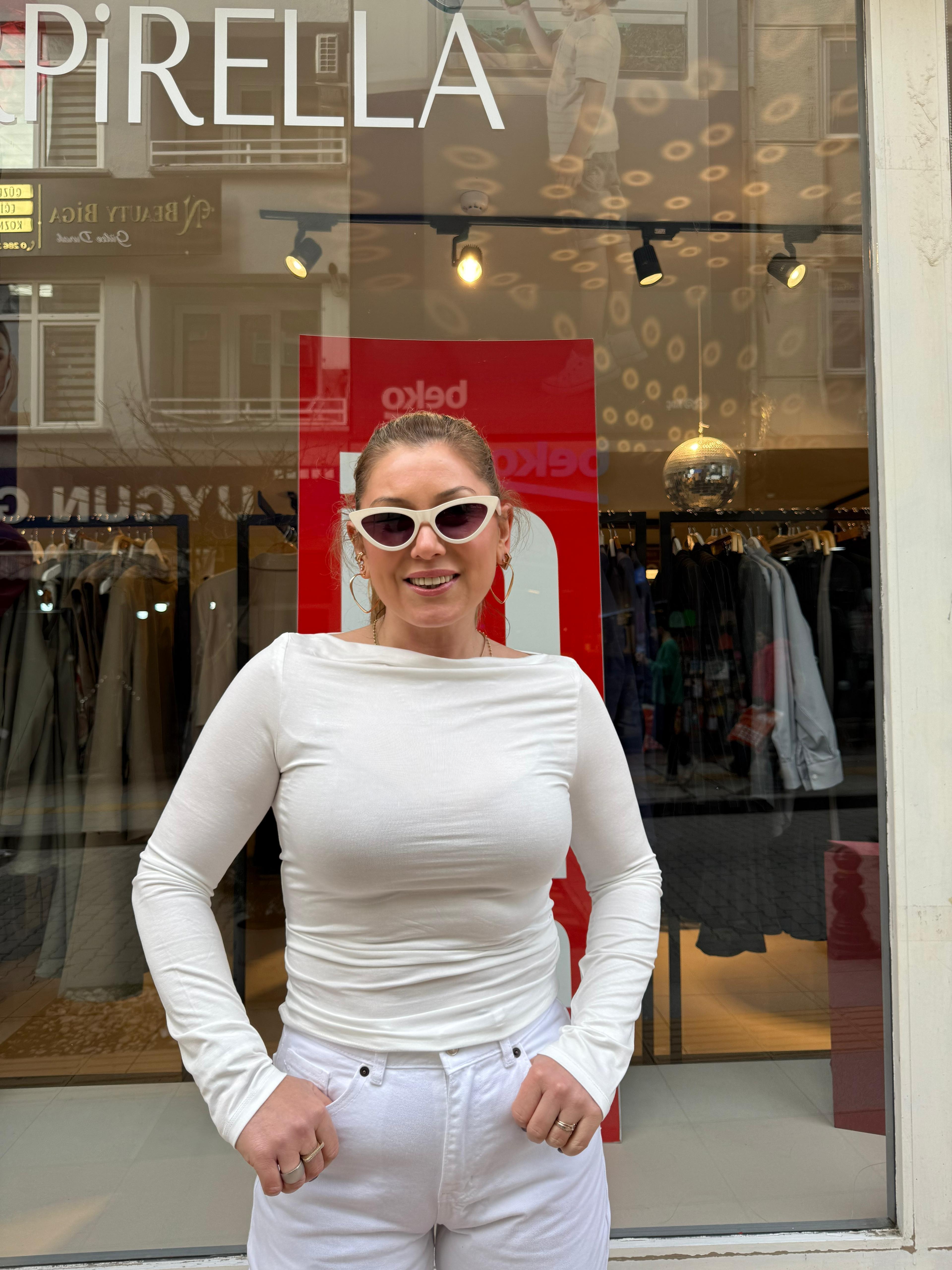 Bluz31213 Kayık Yaka Uzun Kollu Top Ekru 