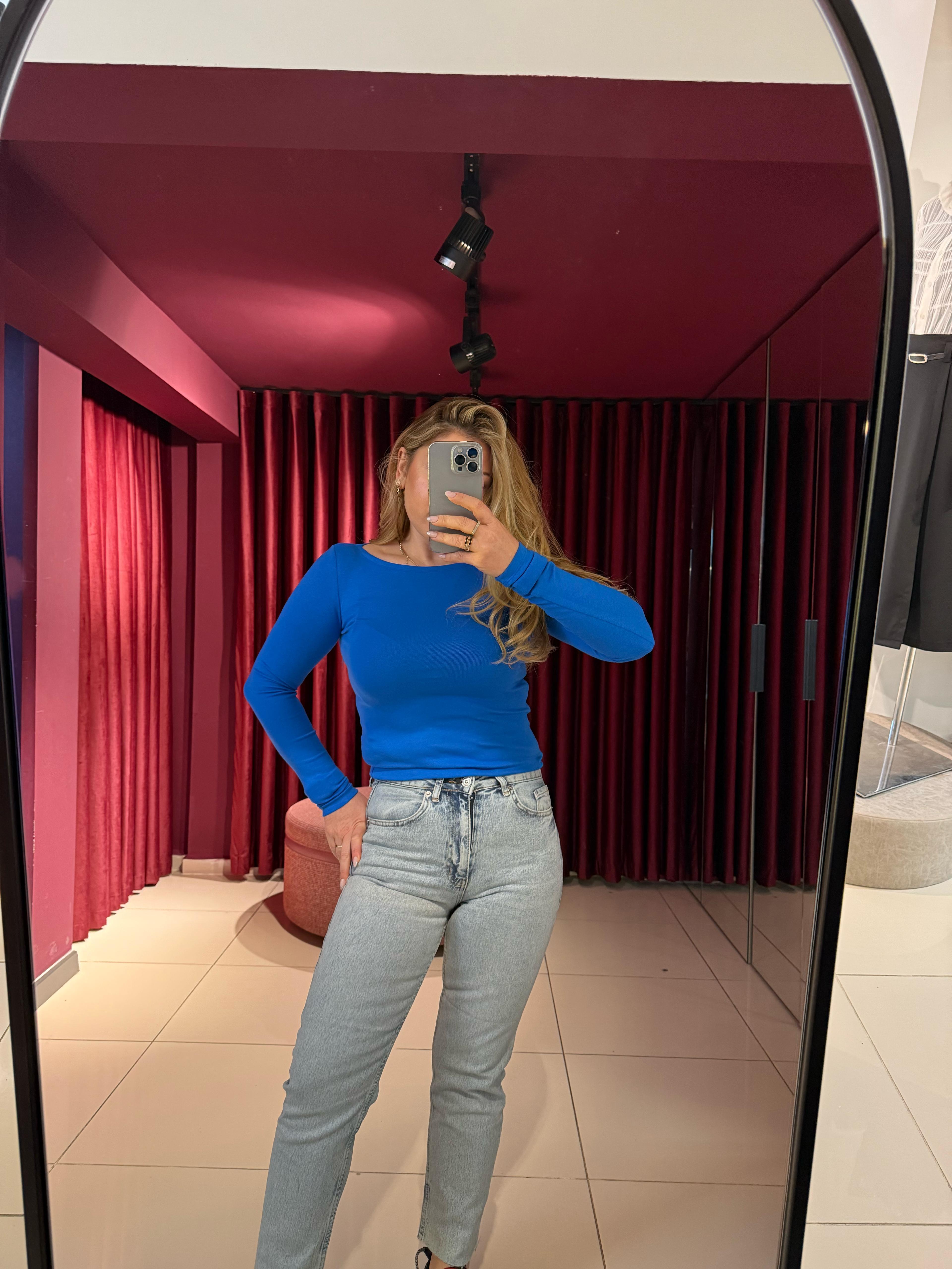 Bluz31332 Kayık Yaka Uzun Kollu Top Saks