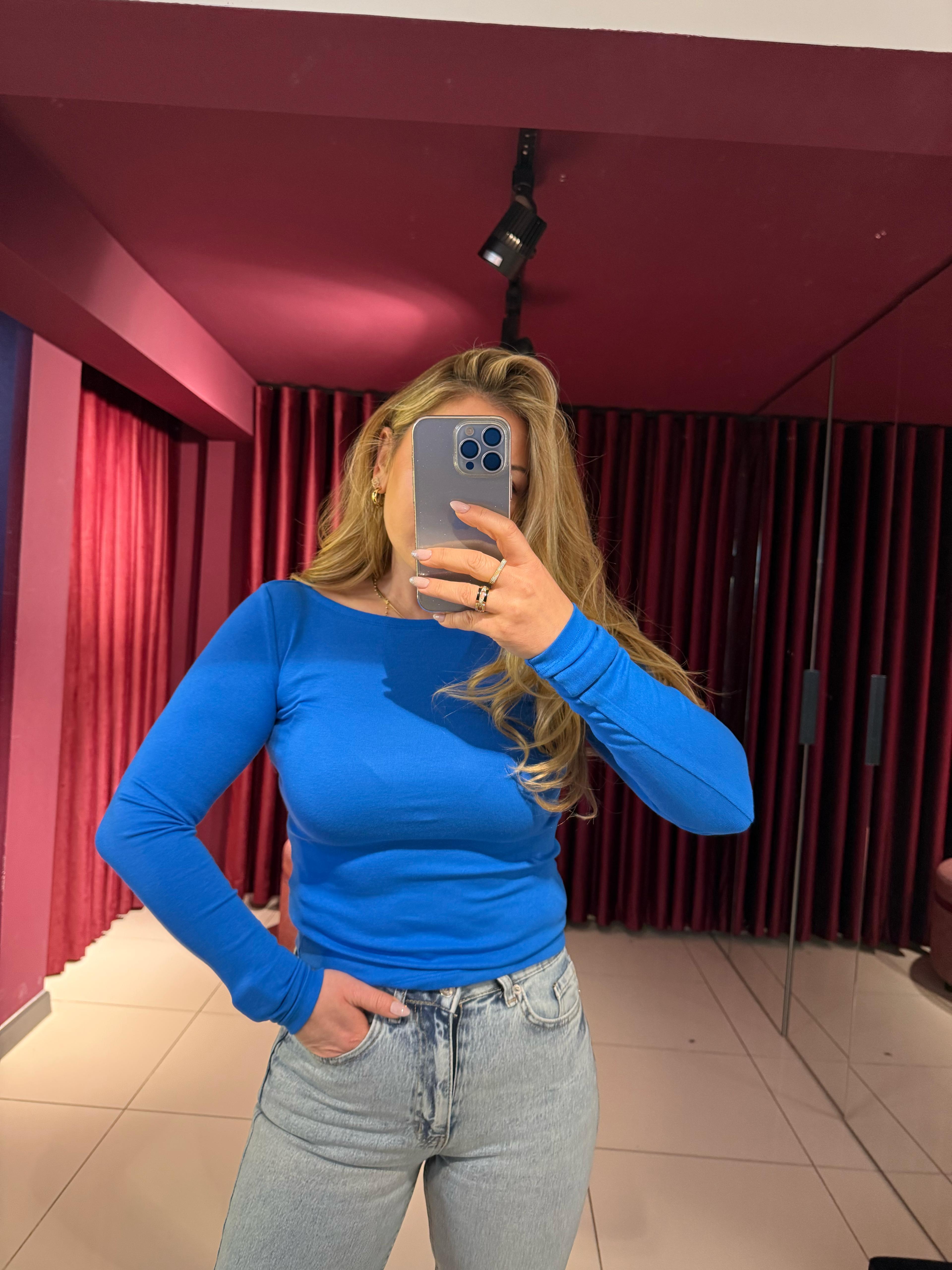 Bluz31332 Kayık Yaka Uzun Kollu Top Saks