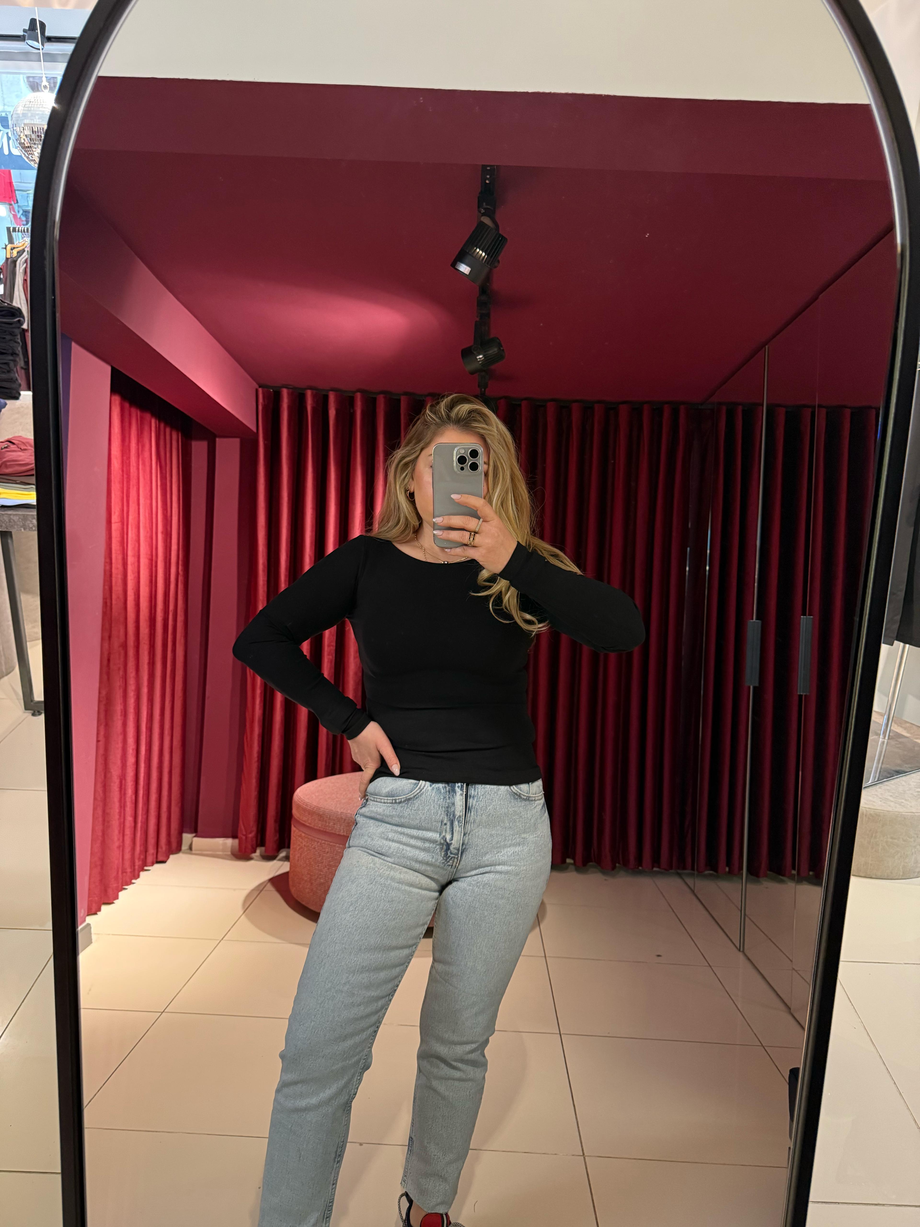 Bluz31332 Kayık Yaka Uzun Kollu Top Siyah