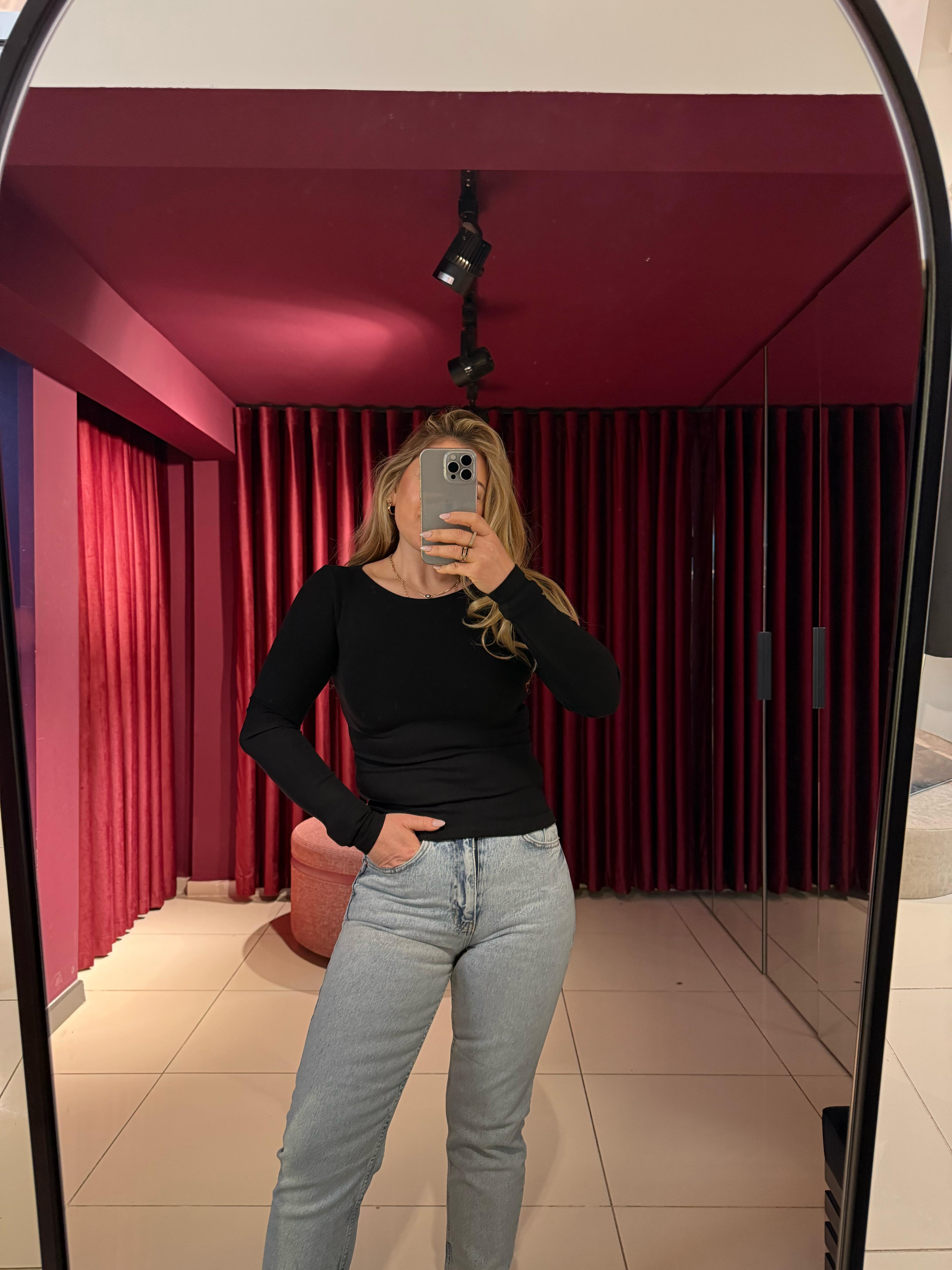 Bluz31332 Kayık Yaka Uzun Kollu Top Siyah