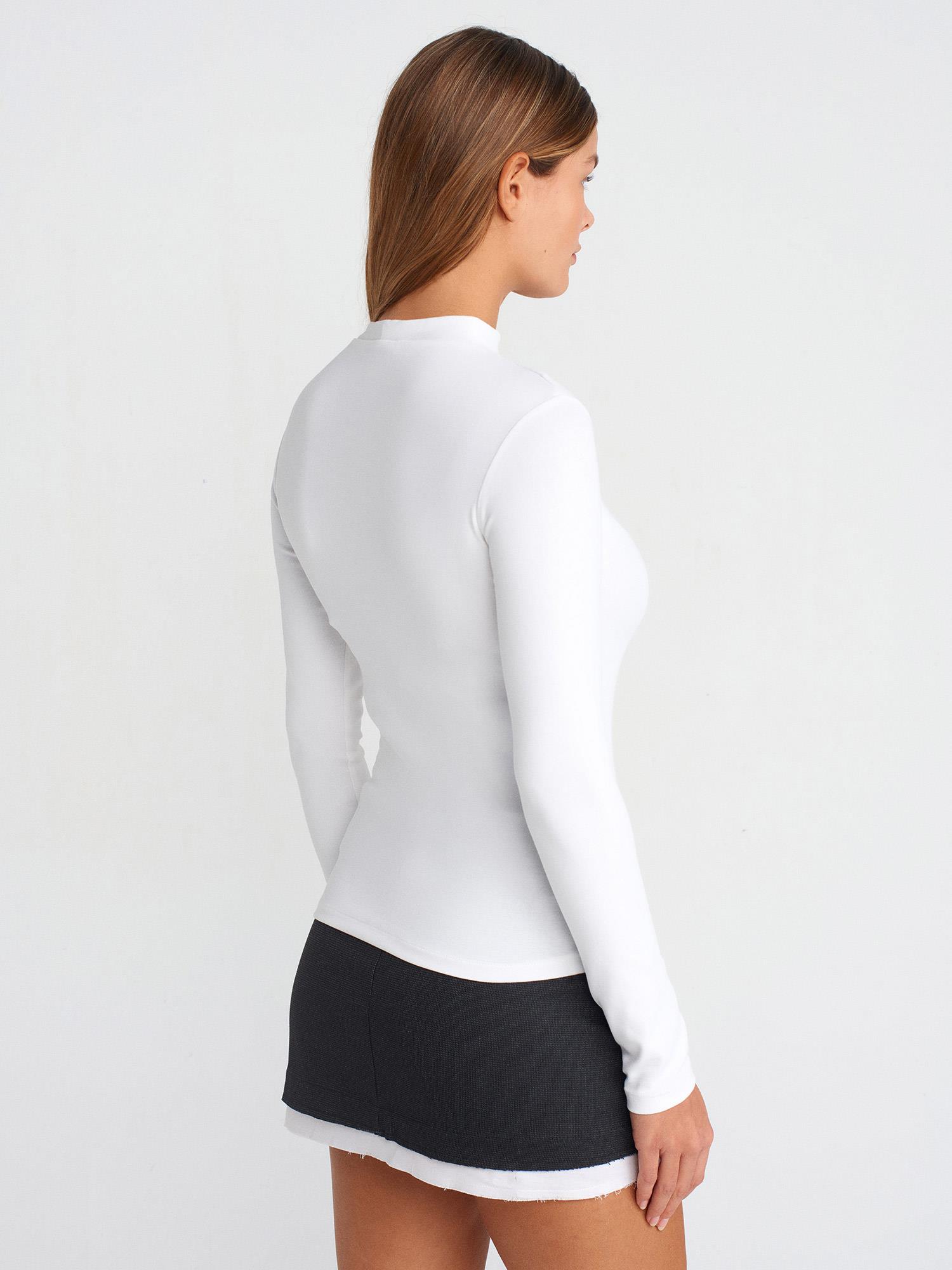 Bluz31433 Yarım Balıkçı Yaka Top Ekru