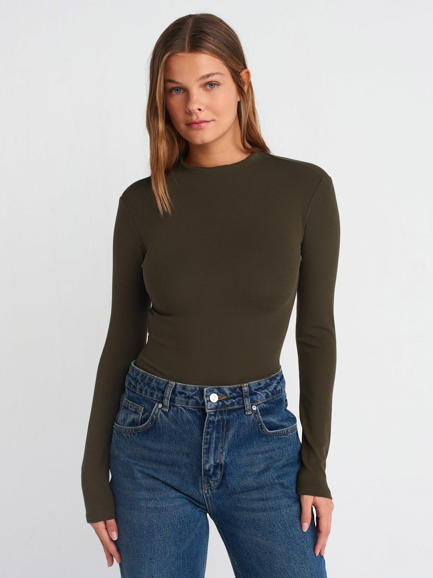 Bluz31433 Yarım Balıkçı Yaka Top Koyu Haki