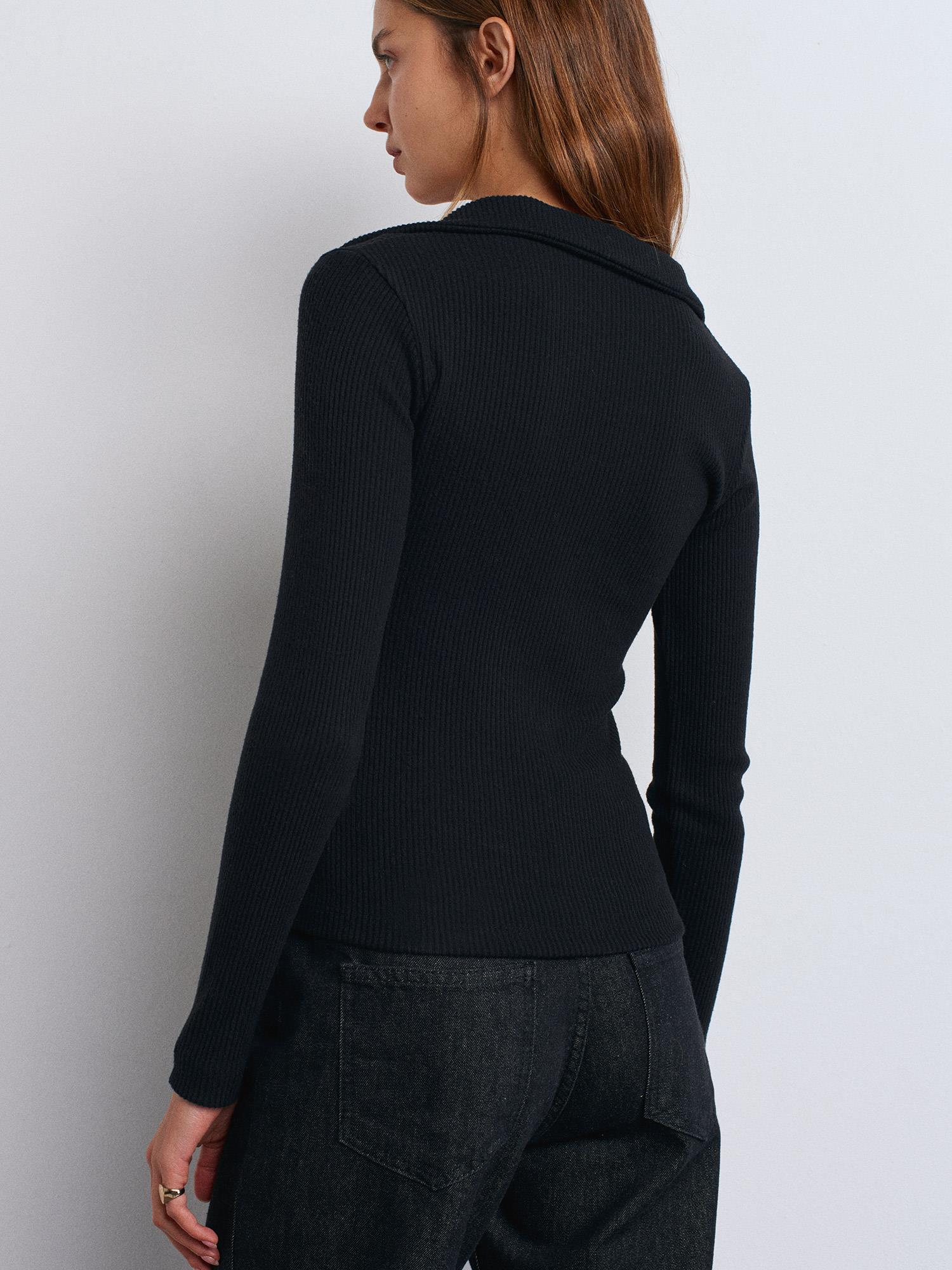Bluz31436 Polo Yaka Düğme Detaylı Top Siyah