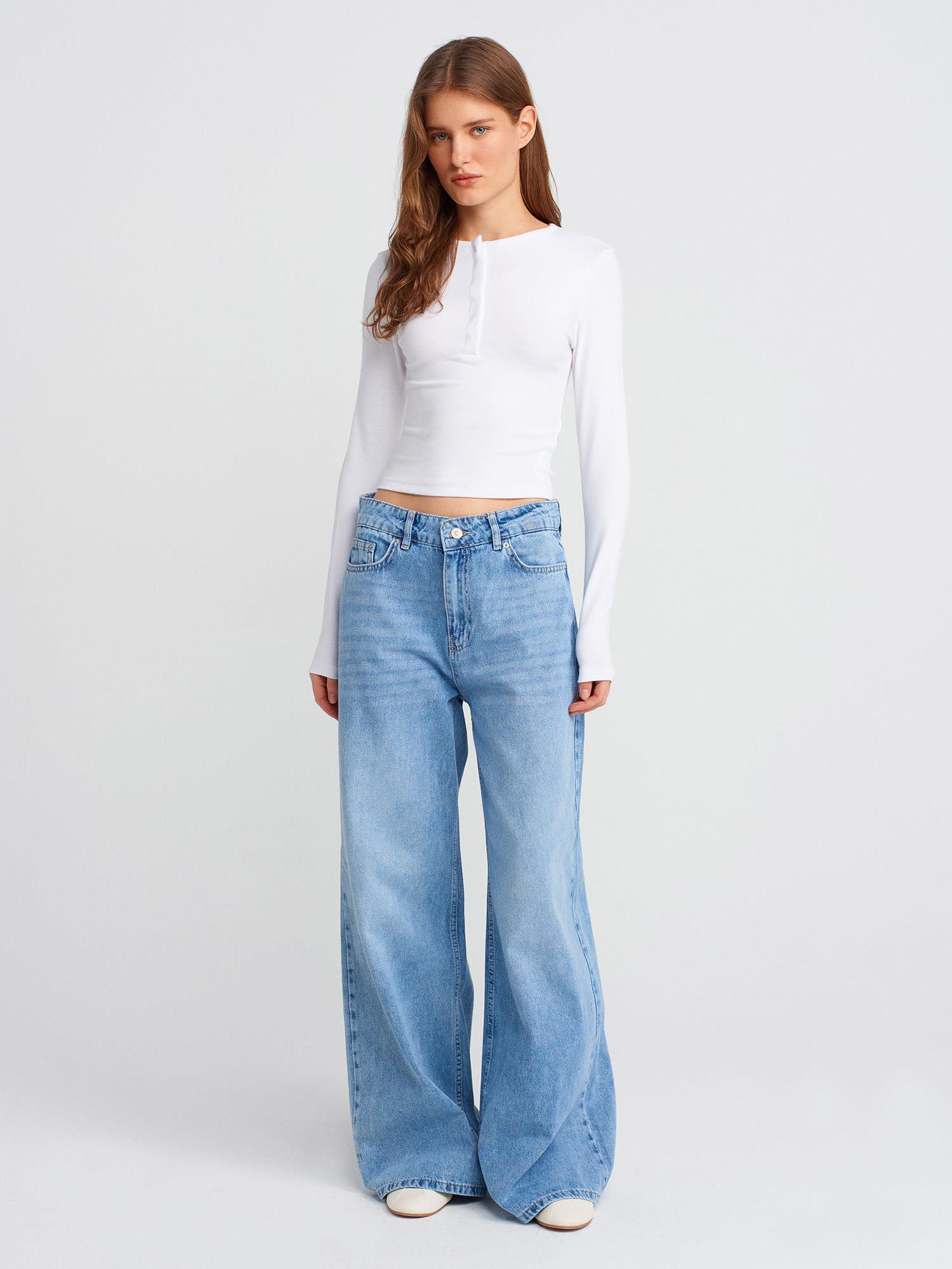 Bluz31442 Uzun Kollu ÇıtÇıt Düğmeli Top Beyaz